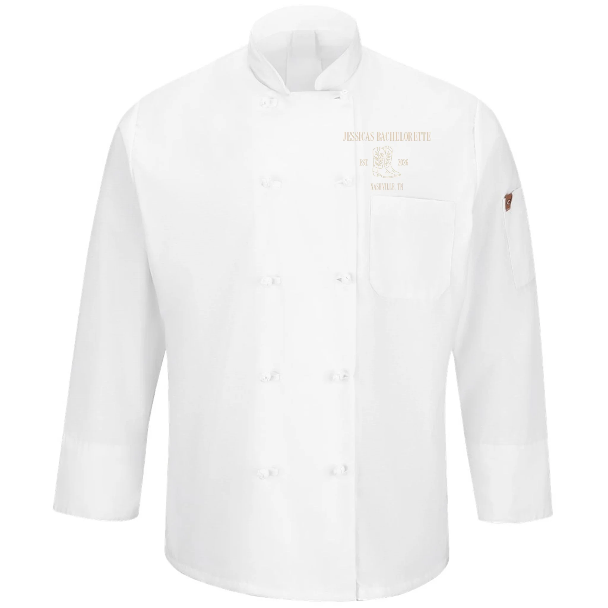 Personalized Name Bachelorette Trip Cowgirl Men's Chef Coat - Front