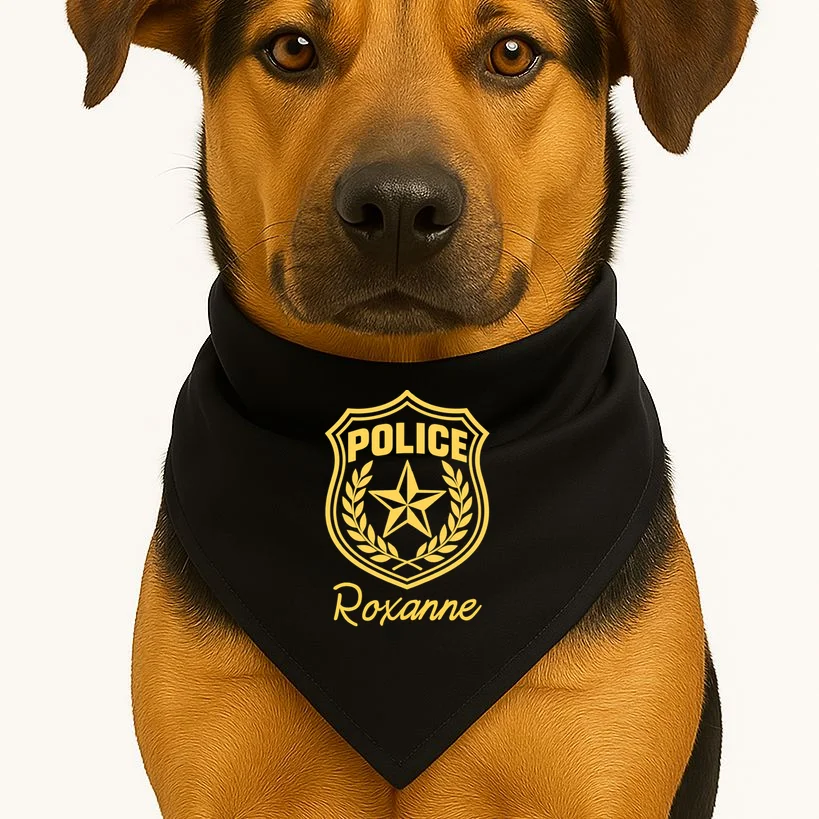 Custom Name Police Halloween Costume Doggie Bandana - Front 1