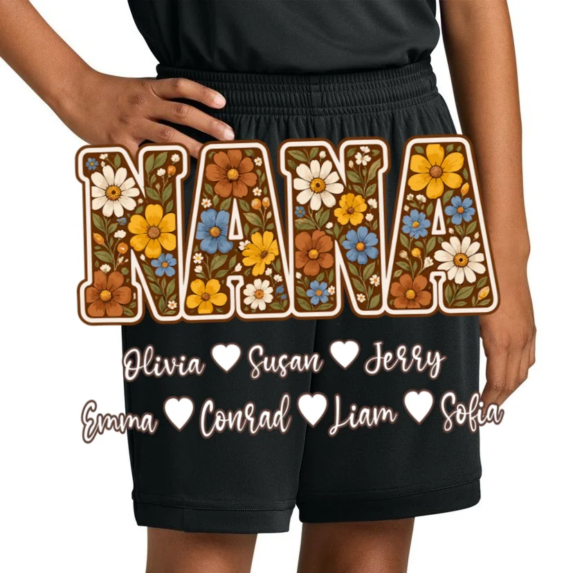 Personalized Nana Shirt – Custom Grandkids Names Floral Grandma Gift Kids Shorts - Front 1