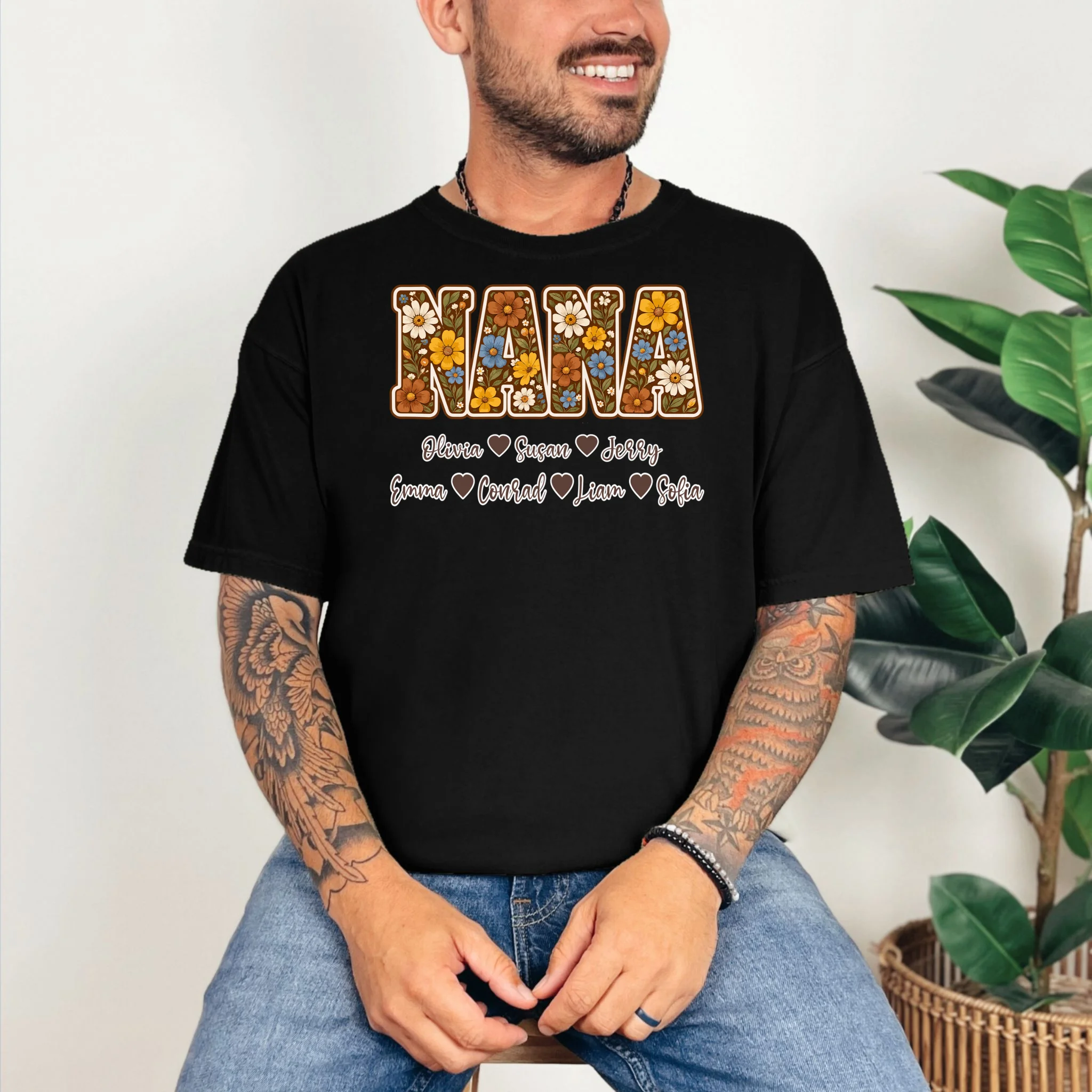 Personalized Nana Shirt – Custom Grandkids Names Floral Grandma Gift Comfort Colors Unisex T-Shirt - Front 2