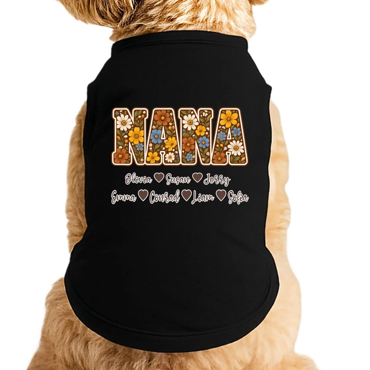 Personalized Nana Shirt – Custom Grandkids Names Floral Grandma Gift Doggie Tank - Front