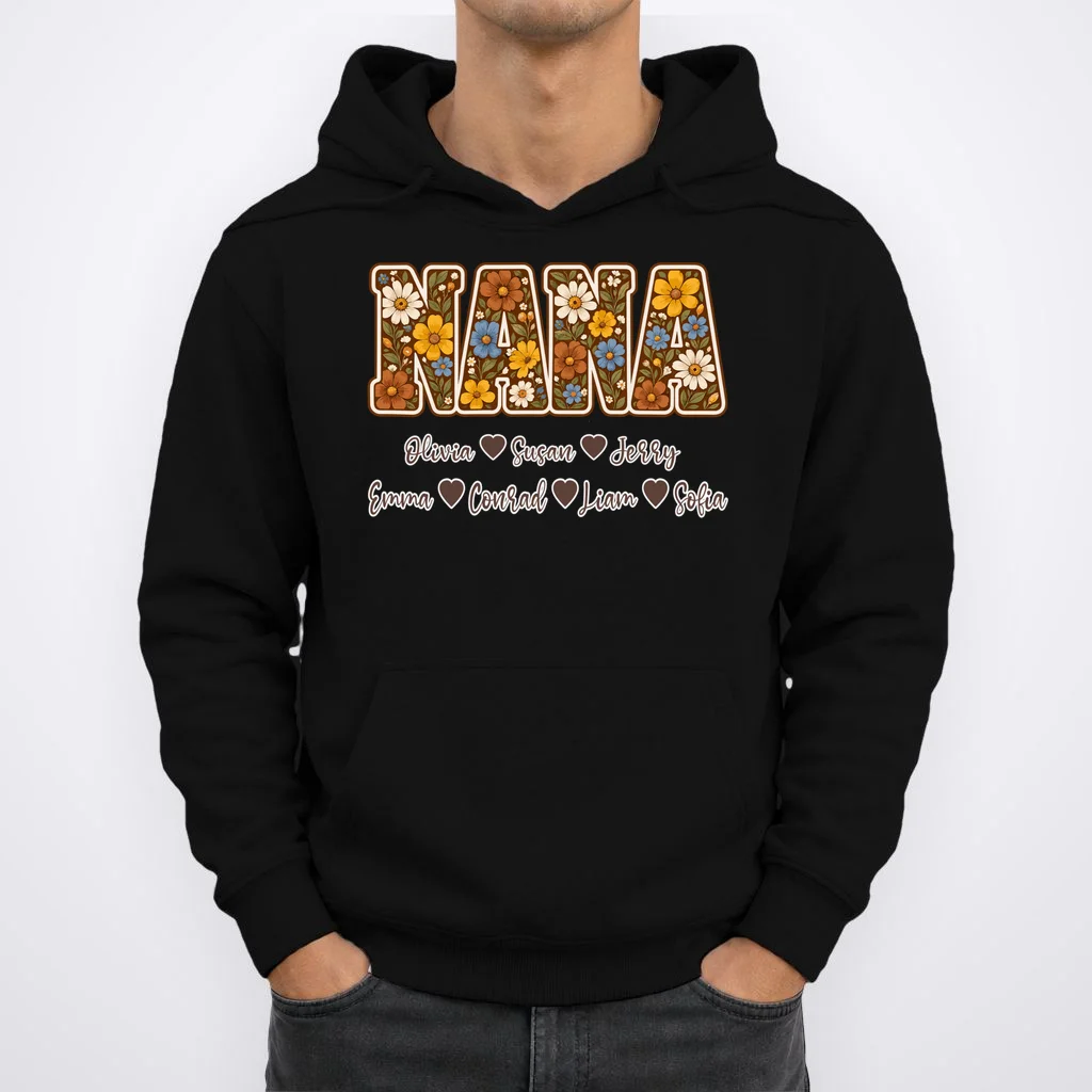 Personalized Nana Shirt – Custom Grandkids Names Floral Grandma Gift Men's Hoodie - Front 1