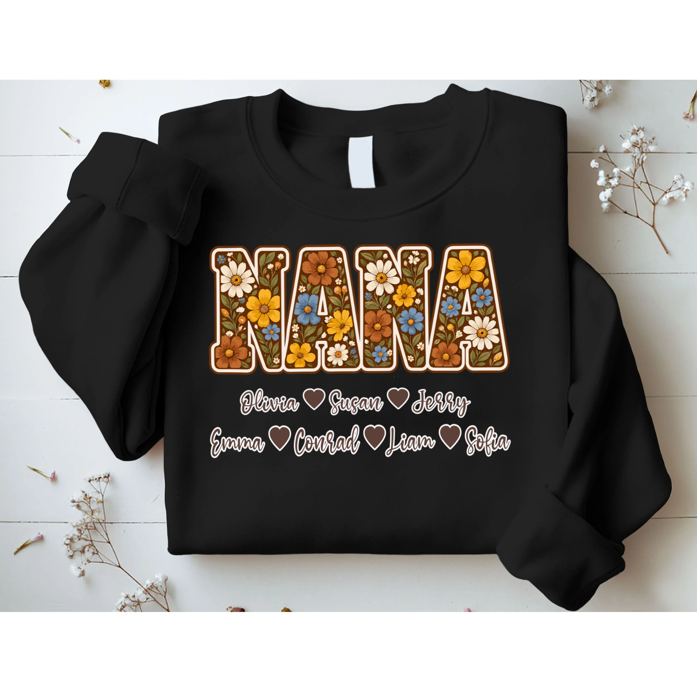 Personalized Nana Shirt – Custom Grandkids Names Floral Grandma Gift Men's Sweatshirt - Front 1