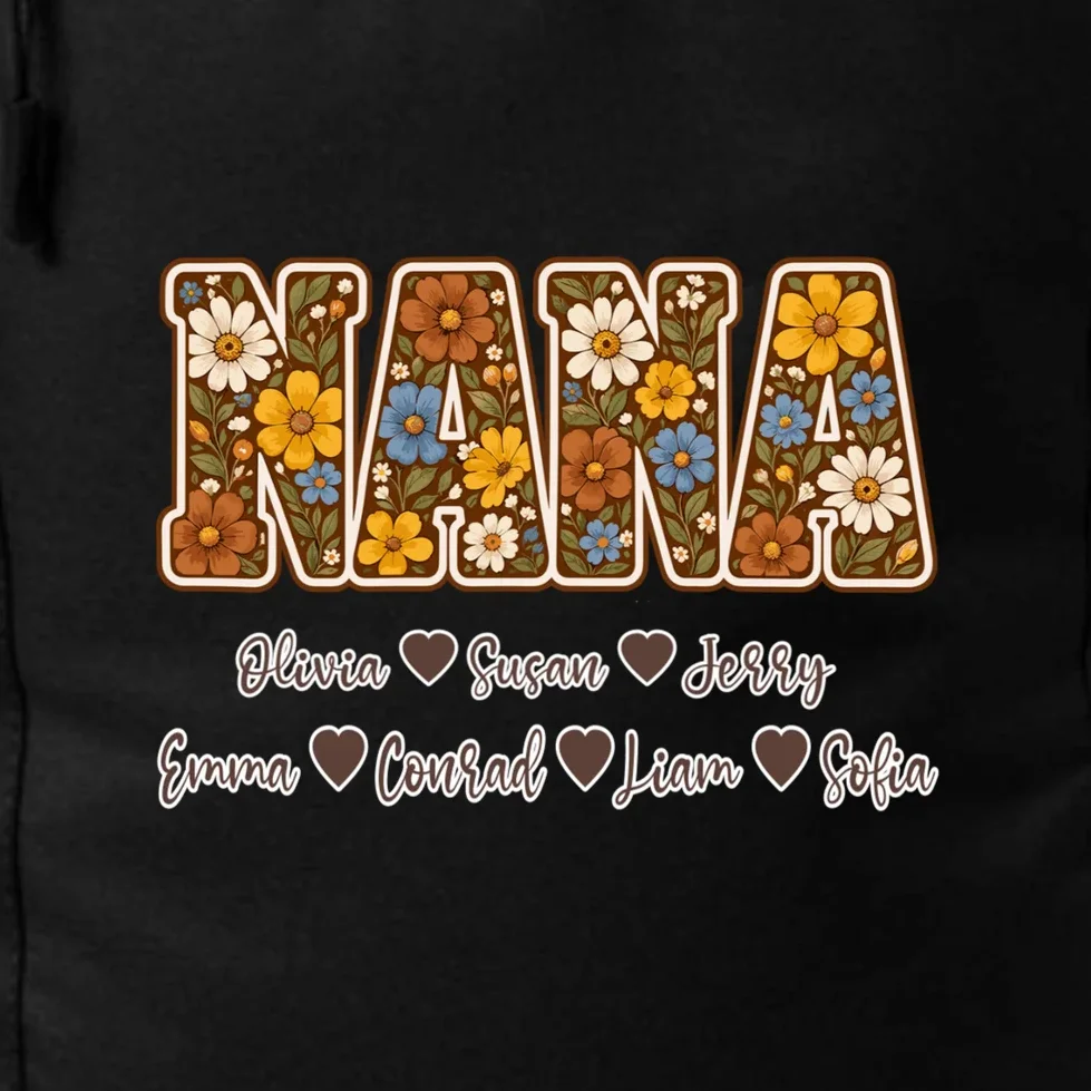 Personalized Nana Shirt – Custom Grandkids Names Floral Grandma Gift Backpack - Front - Close-up