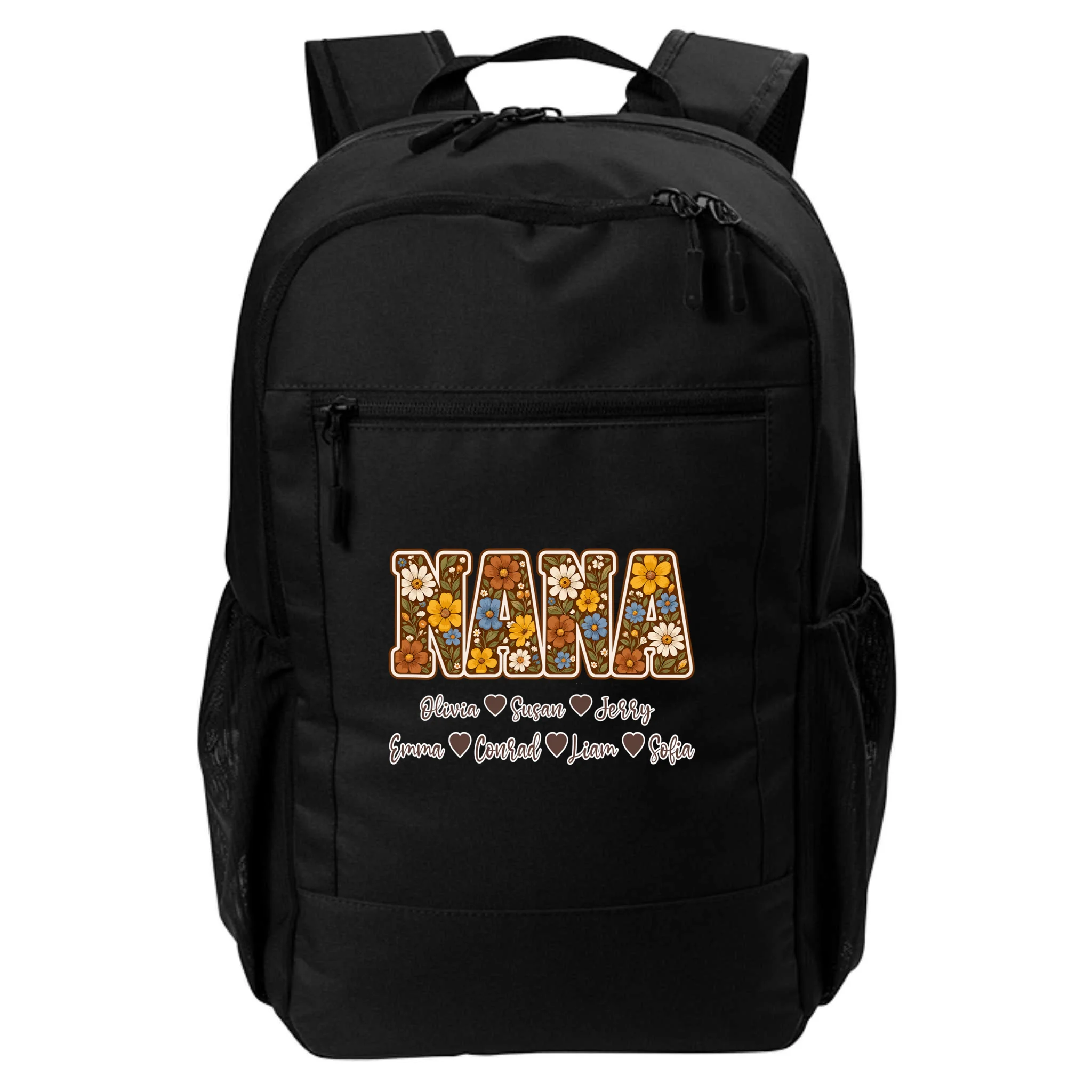Personalized Nana Shirt – Custom Grandkids Names Floral Grandma Gift Backpack - Front