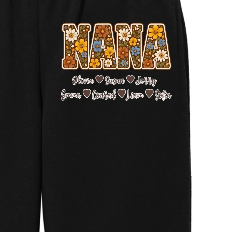 Personalized Nana Shirt – Custom Grandkids Names Floral Grandma Gift Kids Fleece Sweatpants - Front - Close-up