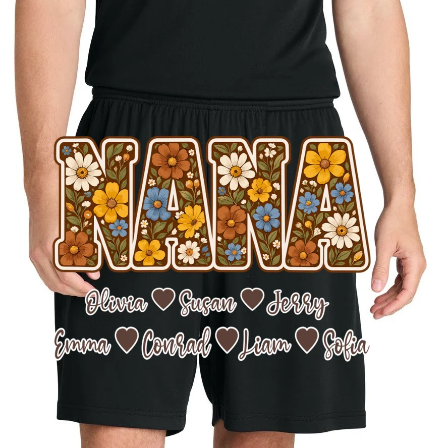 Personalized Nana Shirt – Custom Grandkids Names Floral Grandma Gift Men's Shorts - Front 1