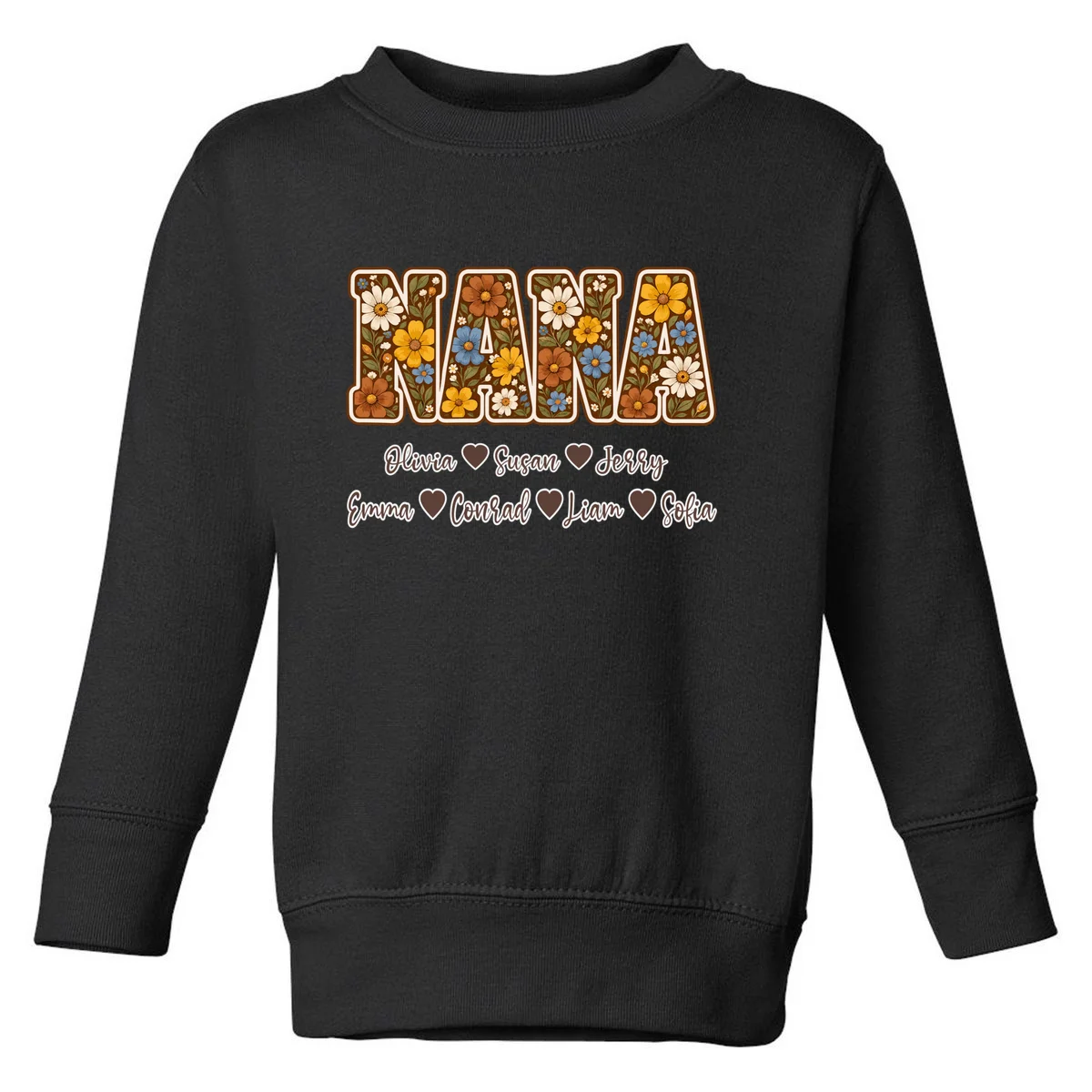 Personalized Nana Shirt – Custom Grandkids Names Floral Grandma Gift Toddler Sweatshirt - Front