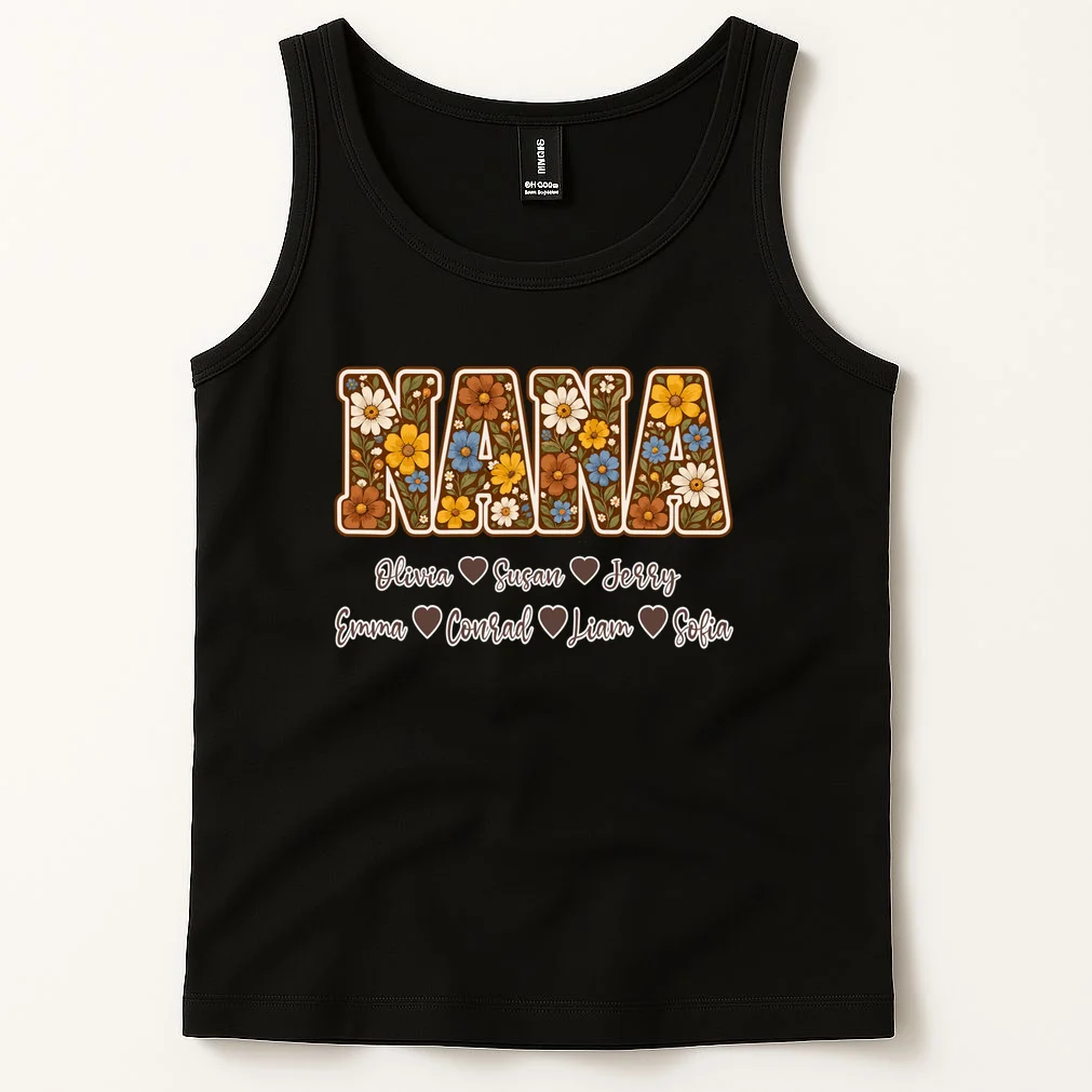 Personalized Nana Shirt – Custom Grandkids Names Floral Grandma Gift Men's Tank Top - Front 1