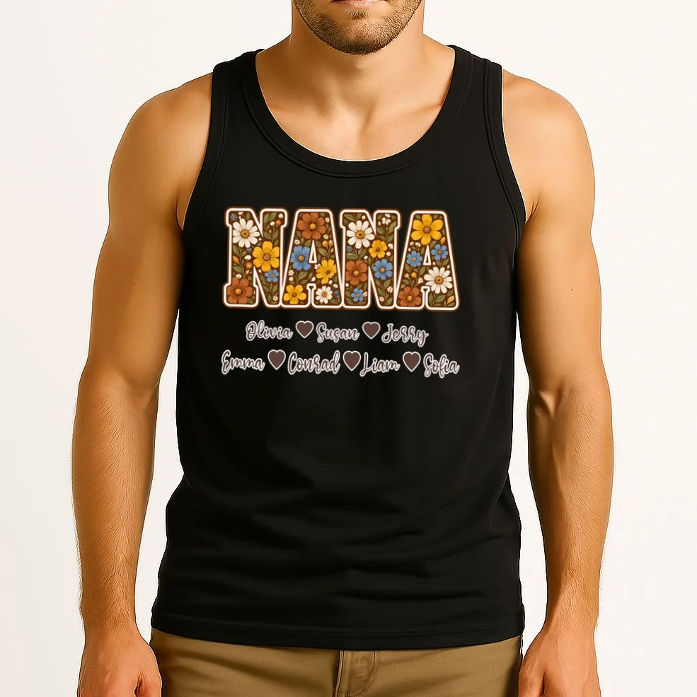 Personalized Nana Shirt – Custom Grandkids Names Floral Grandma Gift Men's Tank Top - Front 2