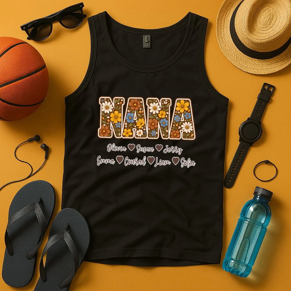Personalized Nana Shirt – Custom Grandkids Names Floral Grandma Gift Men's Tank Top - Front 3