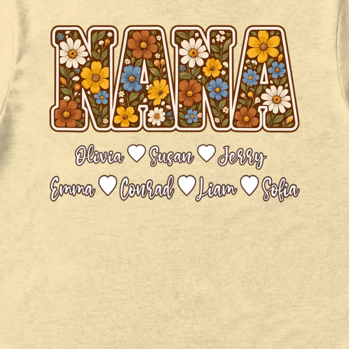 Personalized Nana Shirt – Custom Grandkids Names Floral Grandma Gift Men's T-Shirt - Front - Close-up