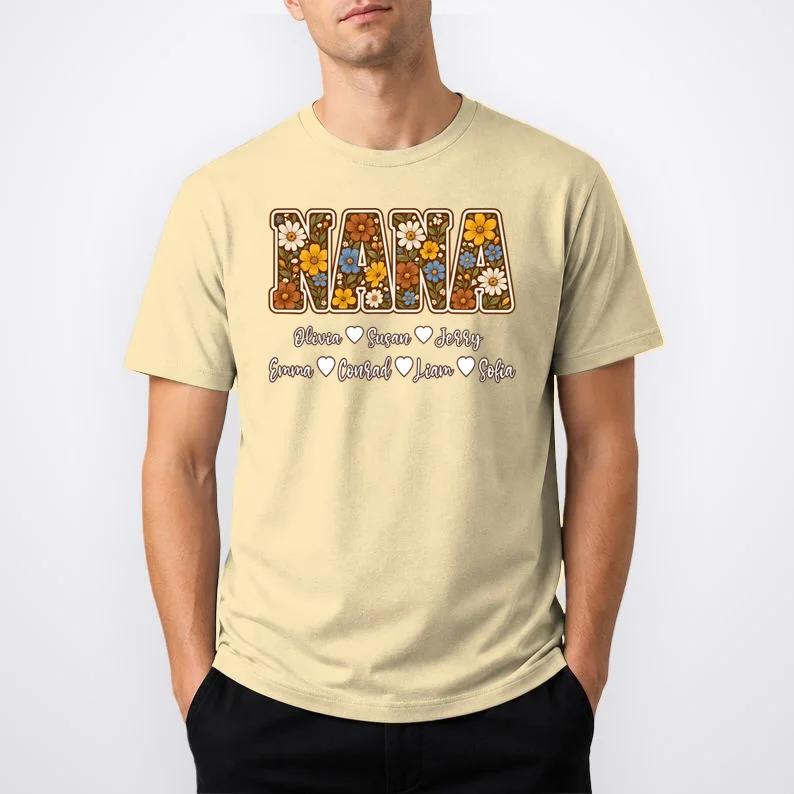 Personalized Nana Shirt – Custom Grandkids Names Floral Grandma Gift Men's T-Shirt - Front 1