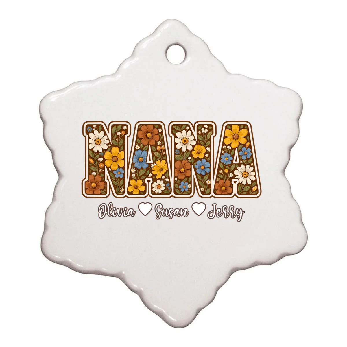 Personalized Nana Shirt – Custom Grandkids Names Floral Grandma Gift Ornament - Front