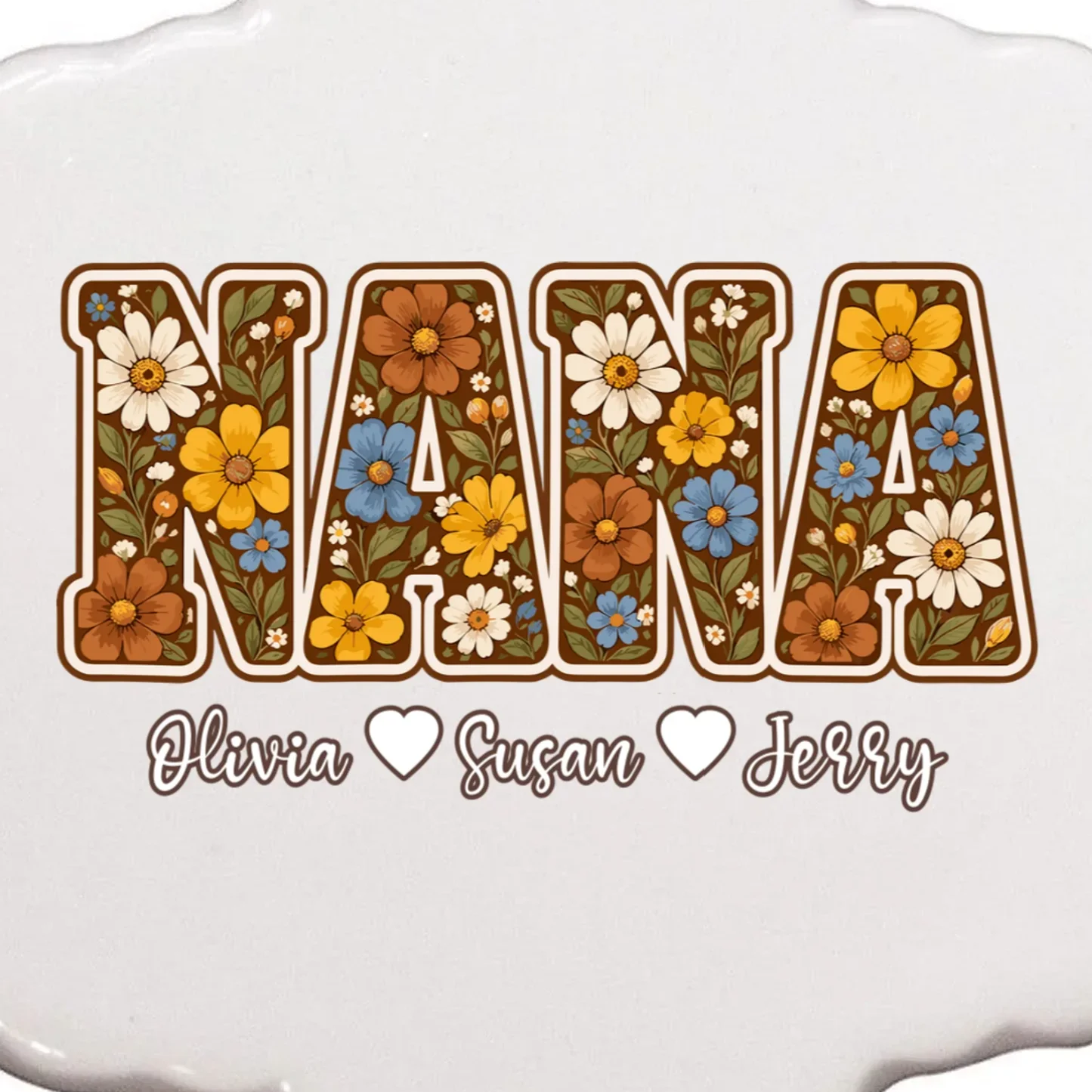Personalized Nana Shirt – Custom Grandkids Names Floral Grandma Gift Ornament - Front - Close-up