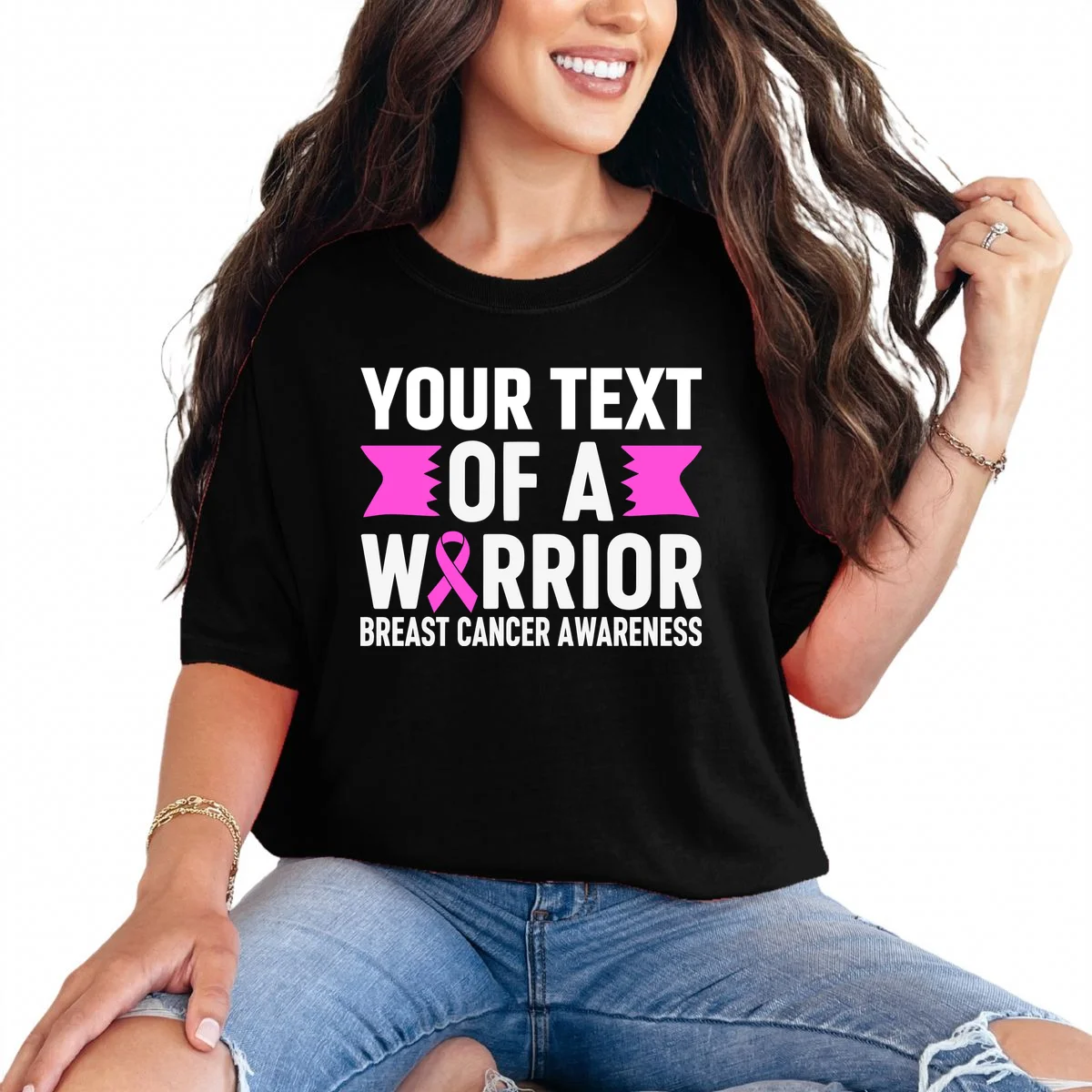 Personalized OF A WARRIOR Breast Cancer Awareness Custom T-Shirt - Front