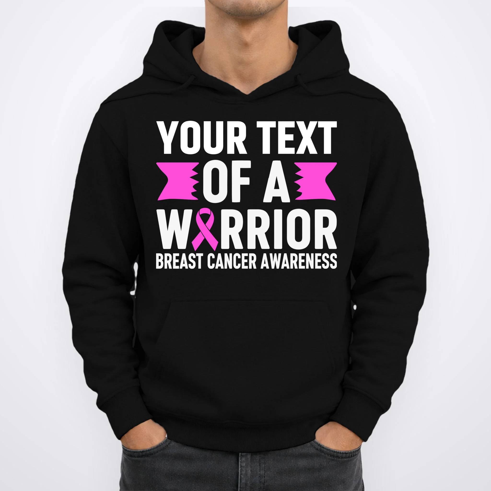 Personalized OF A WARRIOR Breast Cancer Awareness Custom Men's Hoodie - Front 1