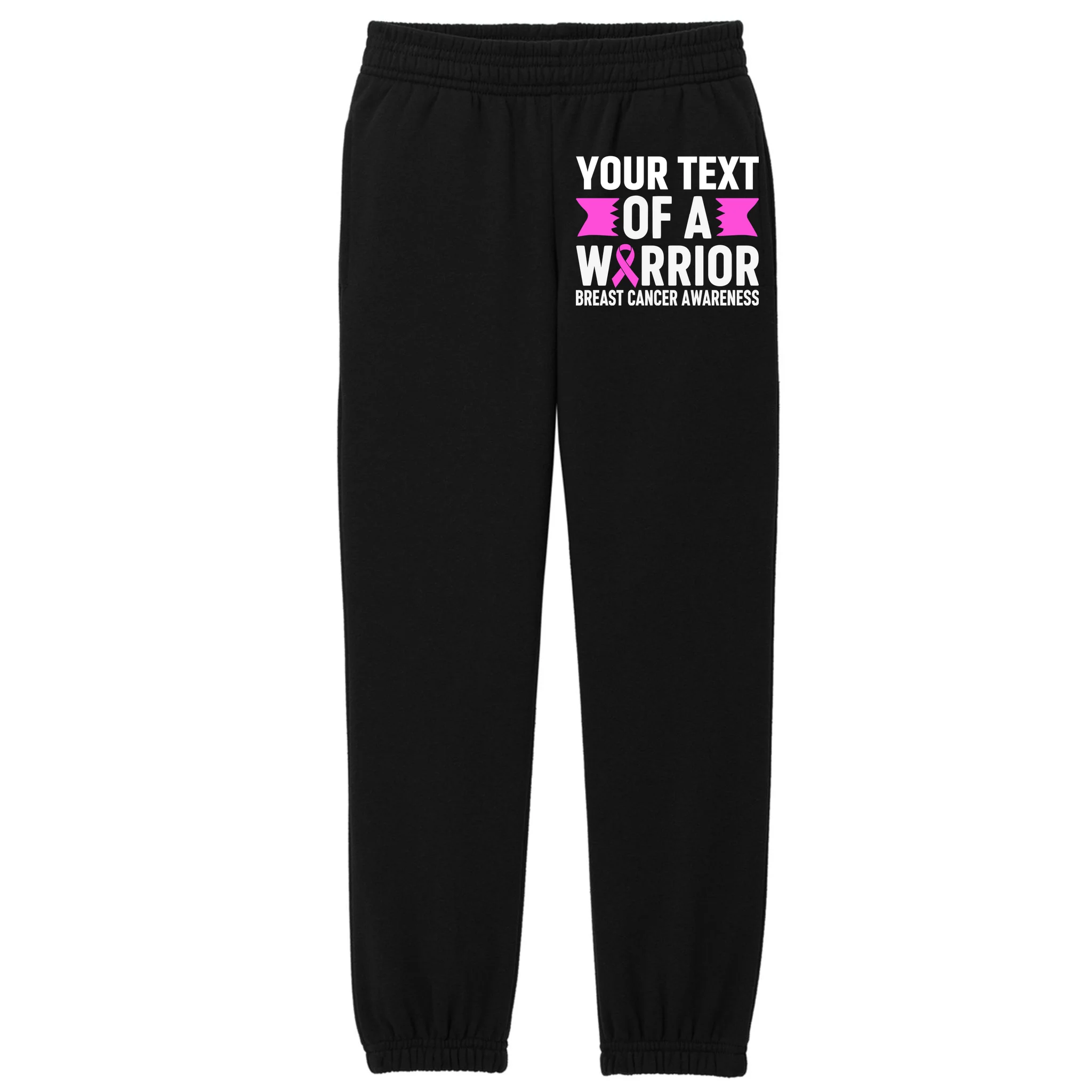 Personalized OF A WARRIOR Breast Cancer Awareness Custom Kids Fleece Sweatpants - Front