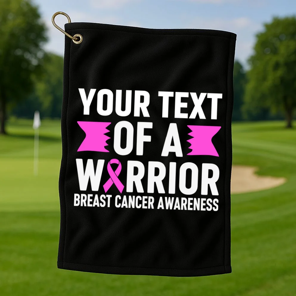 Personalized OF A WARRIOR Breast Cancer Awareness Custom Golf Towel - Front 1