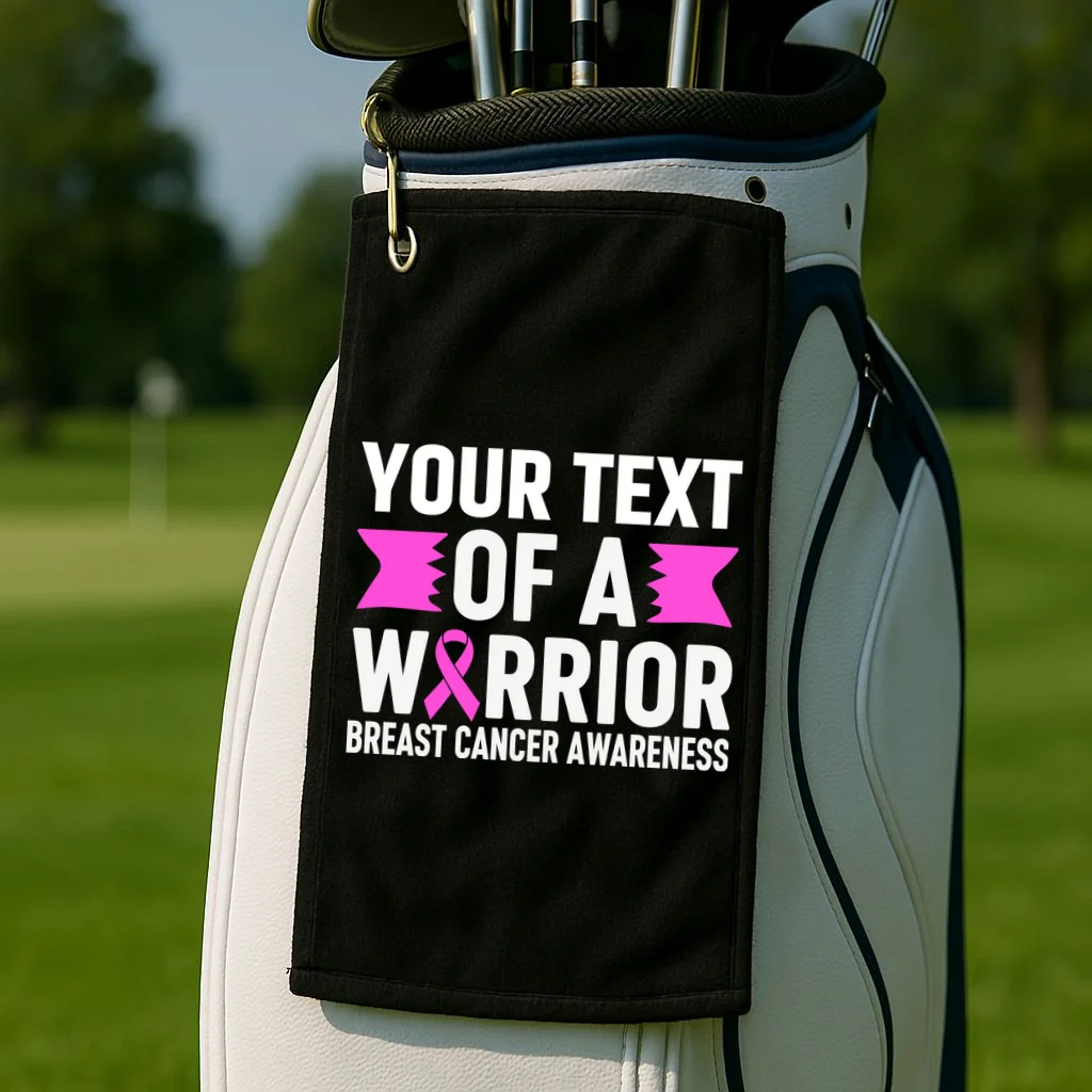 Personalized OF A WARRIOR Breast Cancer Awareness Custom Golf Towel - Front 2