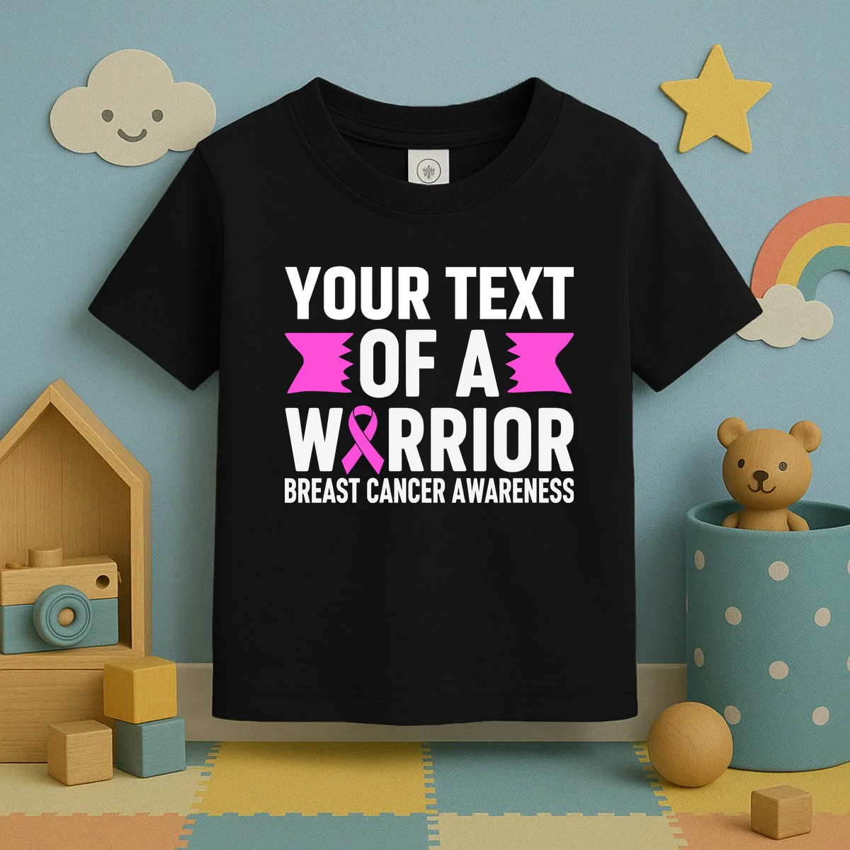 Personalized OF A WARRIOR Breast Cancer Awareness Custom Toddler T-Shirt - Front 2