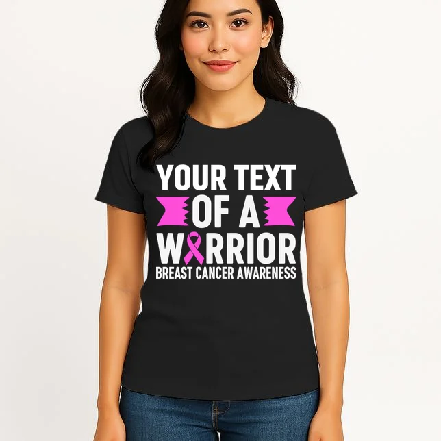 Personalized OF A WARRIOR Breast Cancer Awareness Custom Women's T-Shirt - Front 3