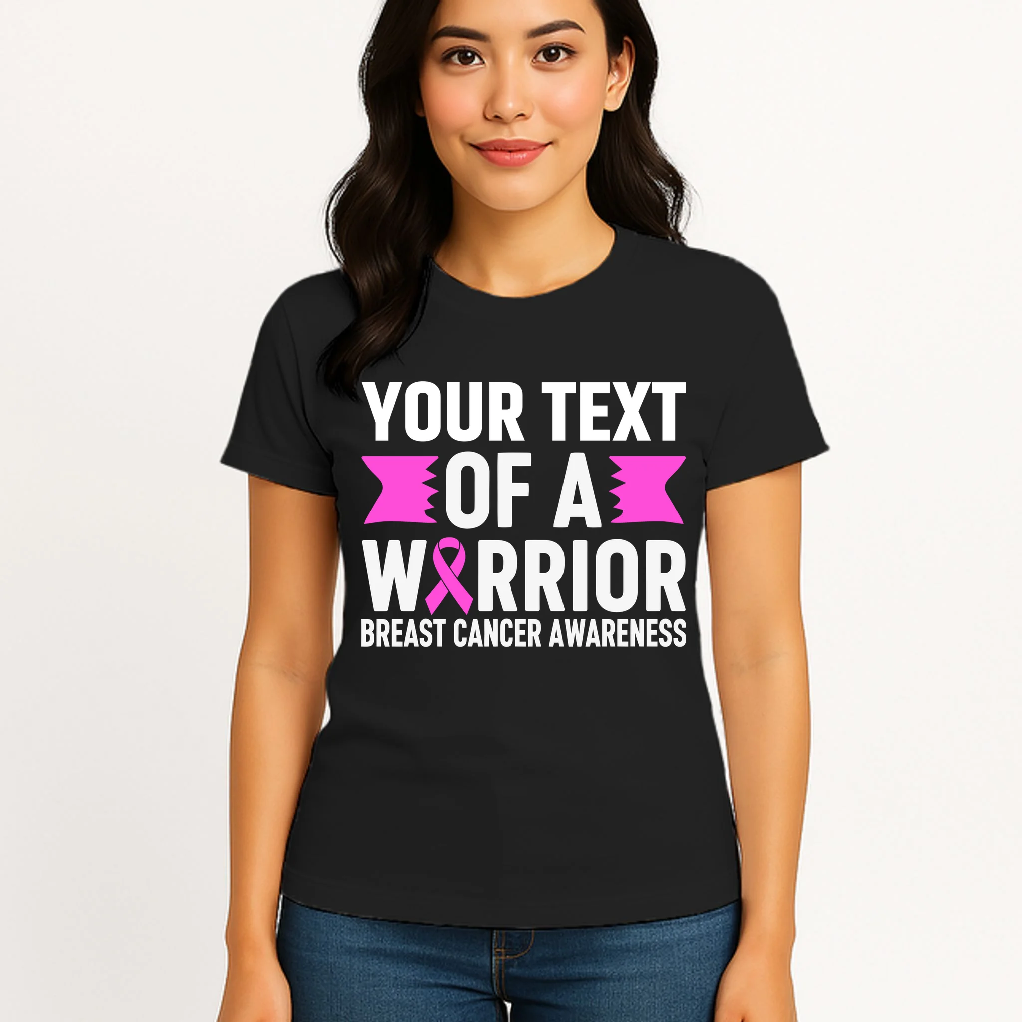 Personalized OF A WARRIOR Breast Cancer Awareness Custom Women's T-Shirt - Front 3