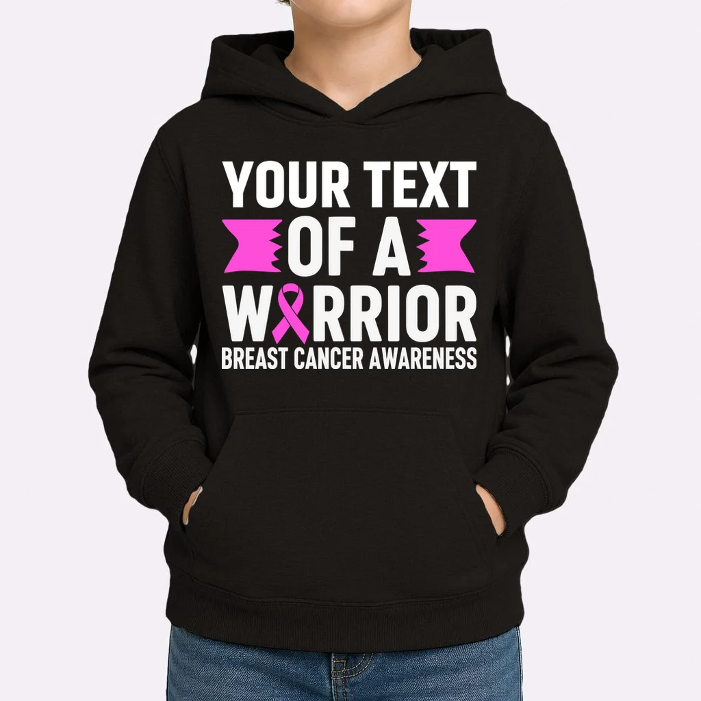 Personalized OF A WARRIOR Breast Cancer Awareness Custom Kids Hoodie - Front 1