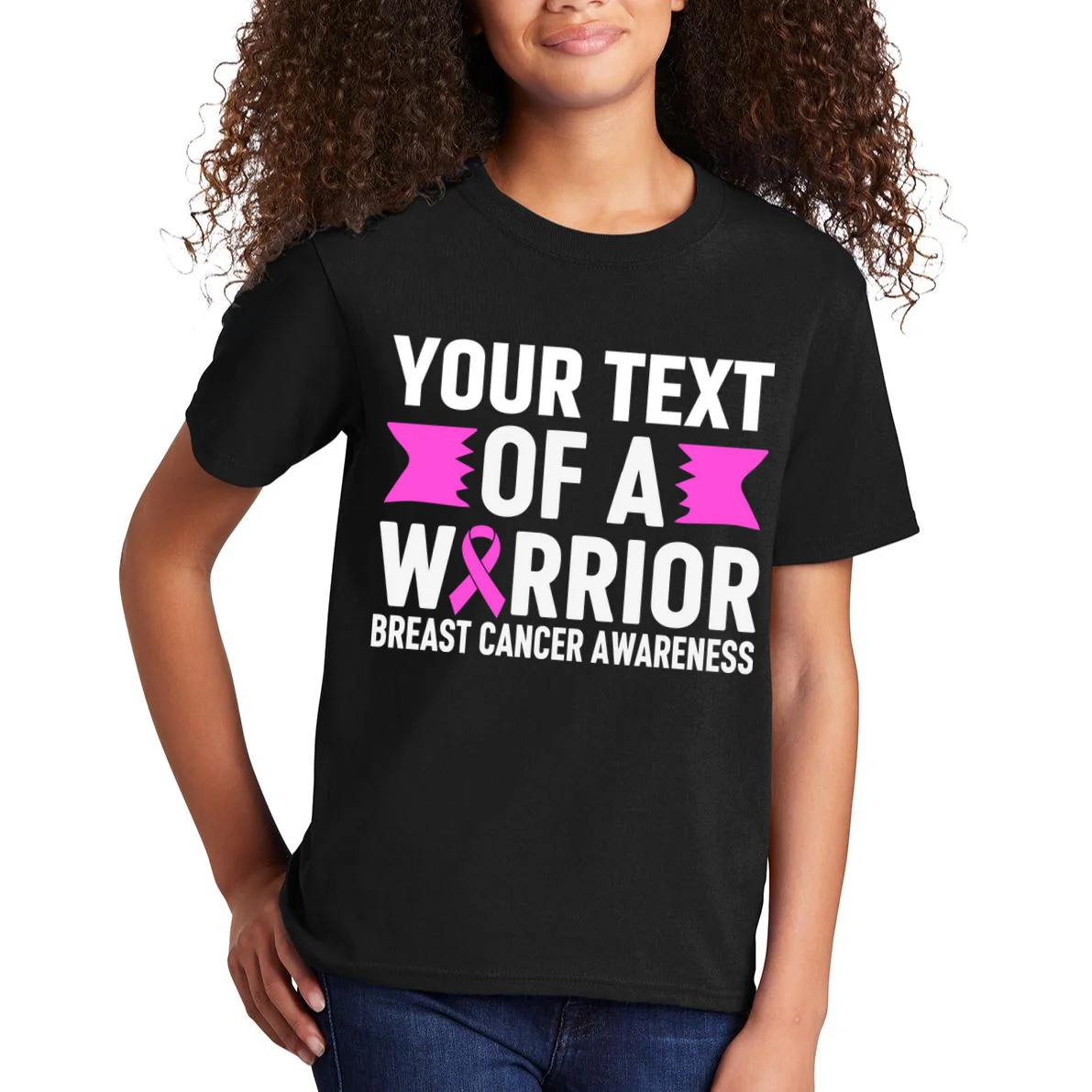 Personalized OF A WARRIOR Breast Cancer Awareness Custom Kids T-Shirt - Front 1