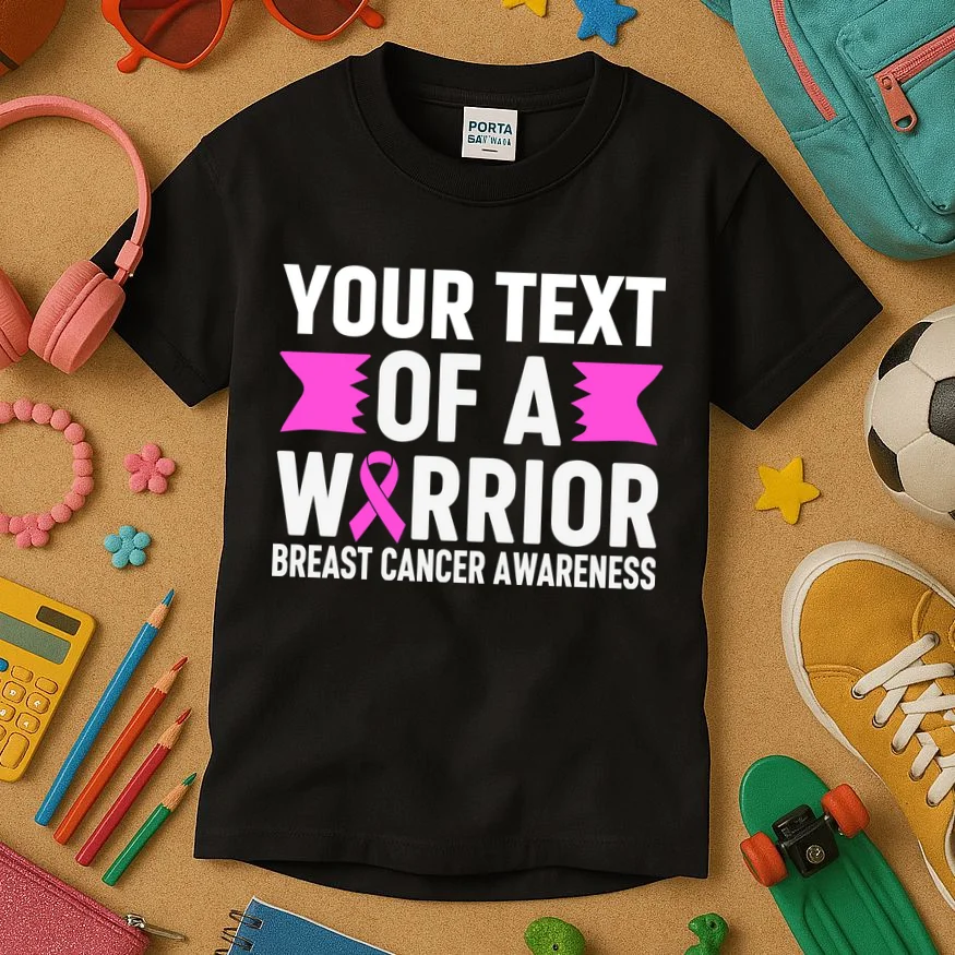 Personalized OF A WARRIOR Breast Cancer Awareness Custom Kids T-Shirt - Front 2