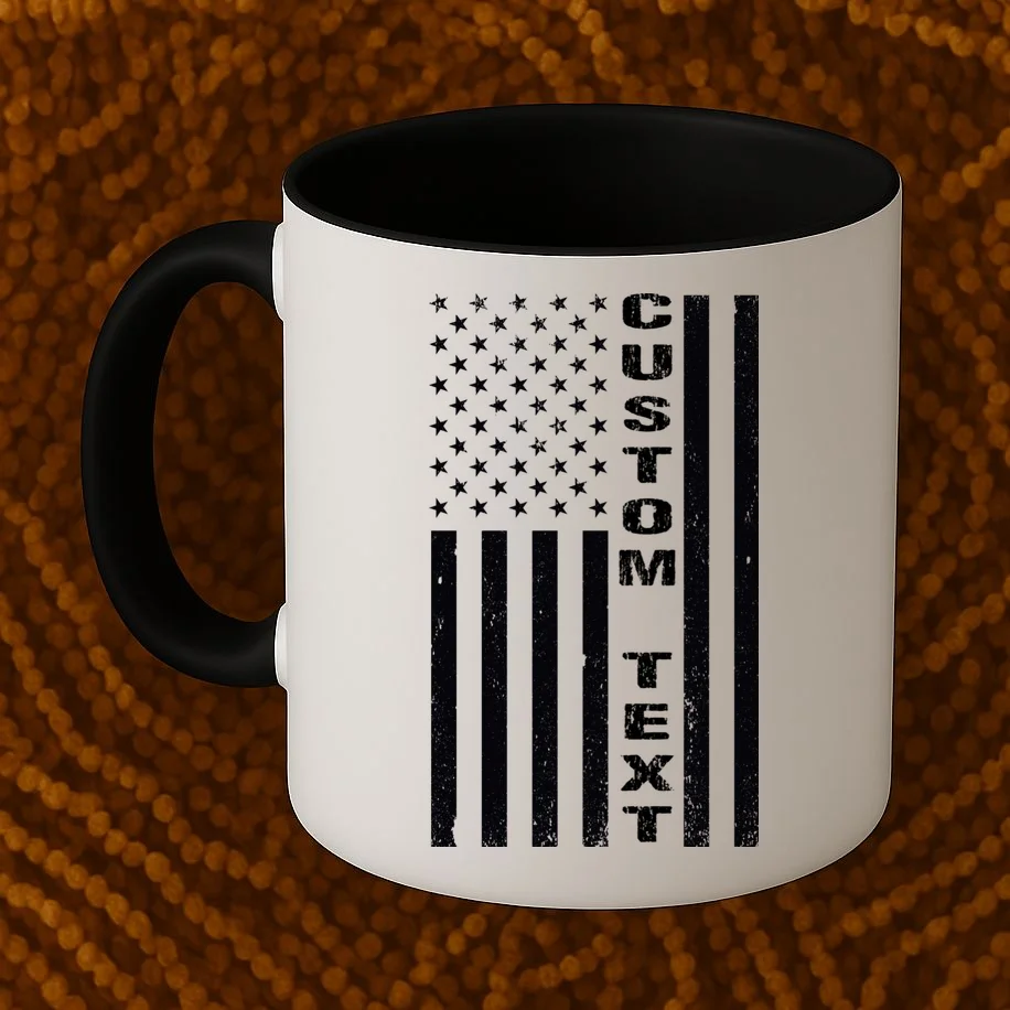 Personalized Patriotic American Flag Vintage Custom Text Coffee Mug - Front 1