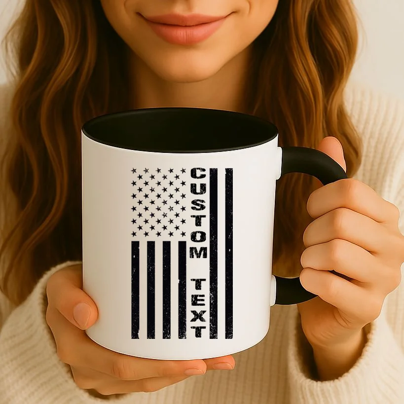 Personalized Patriotic American Flag Vintage Custom Text Coffee Mug - Front 2