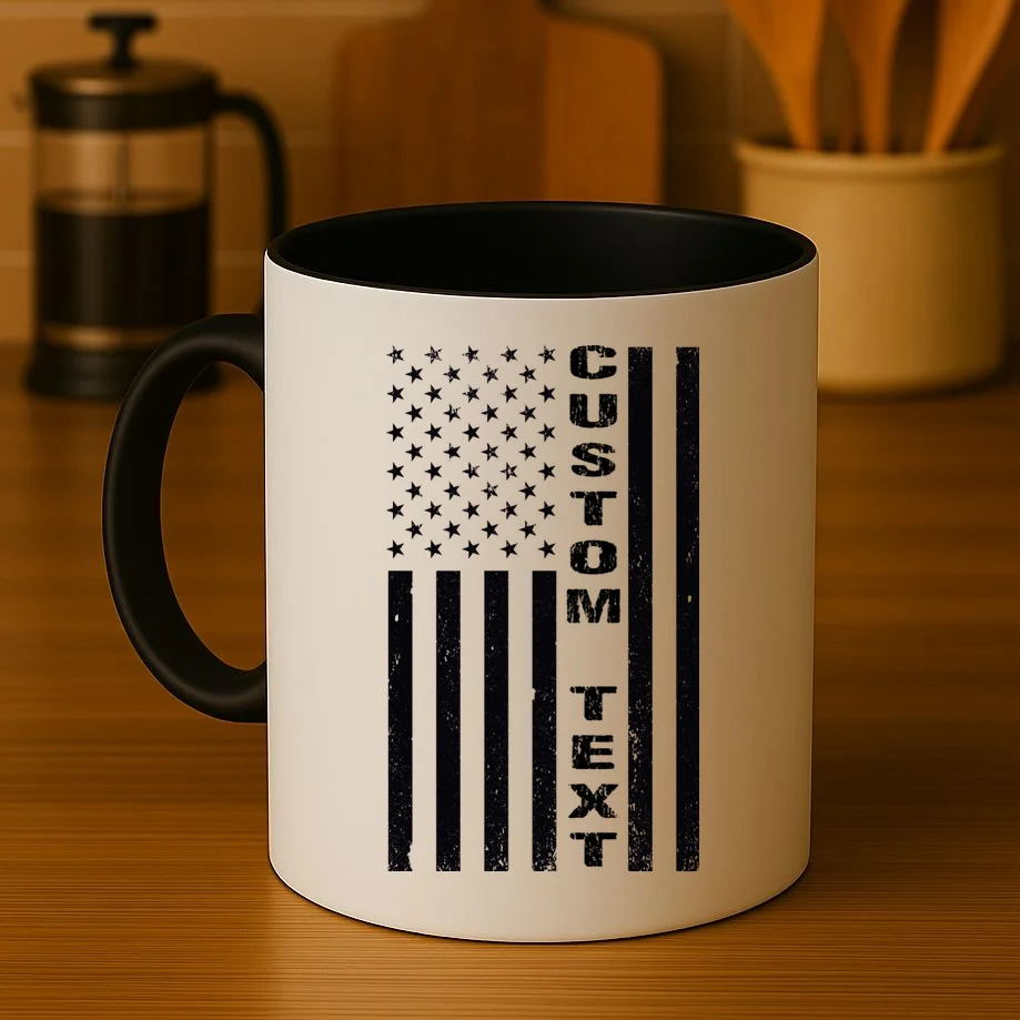Personalized Patriotic American Flag Vintage Custom Text Coffee Mug - Front 3