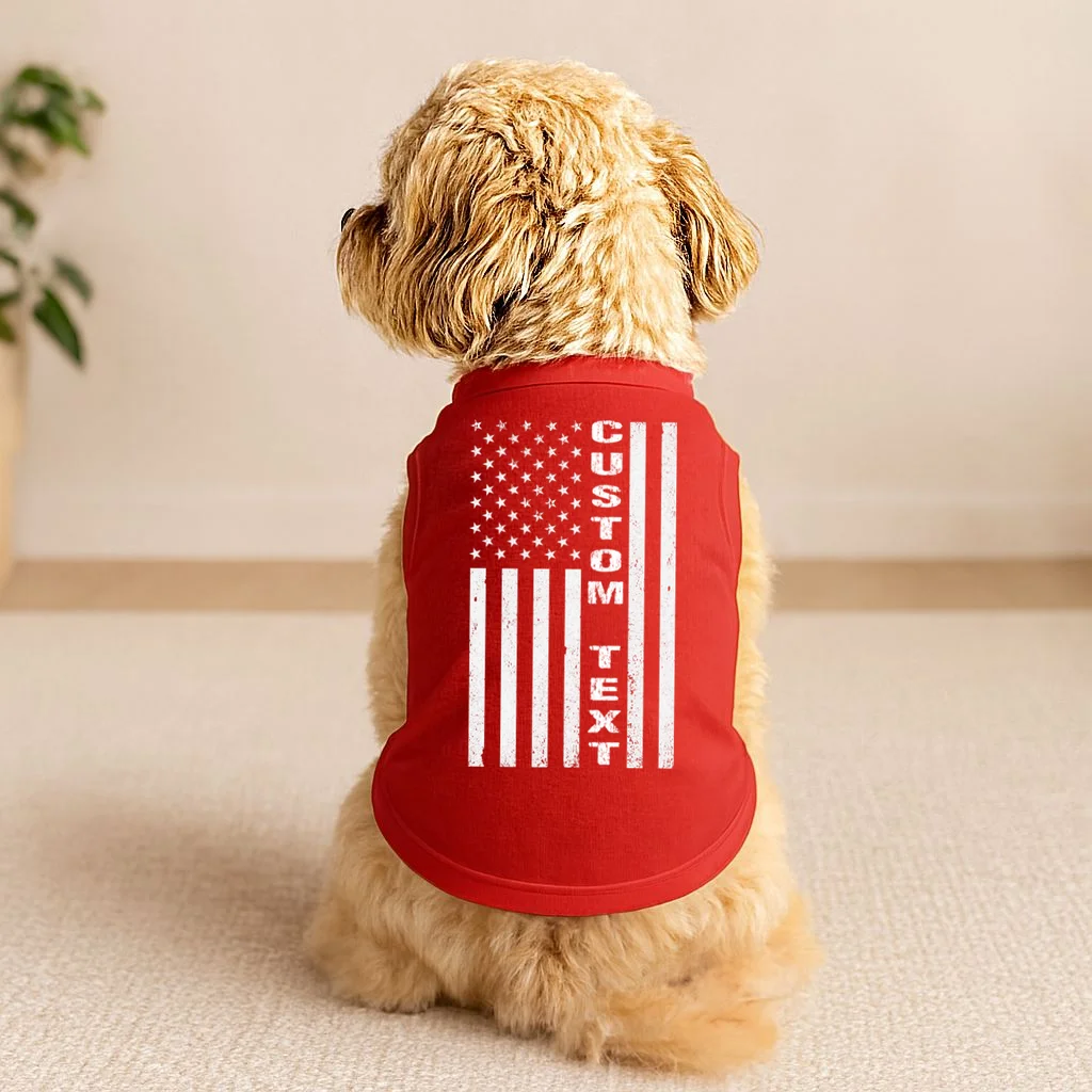 Personalized Patriotic American Flag Vintage Custom Text Doggie Tank - Front 1