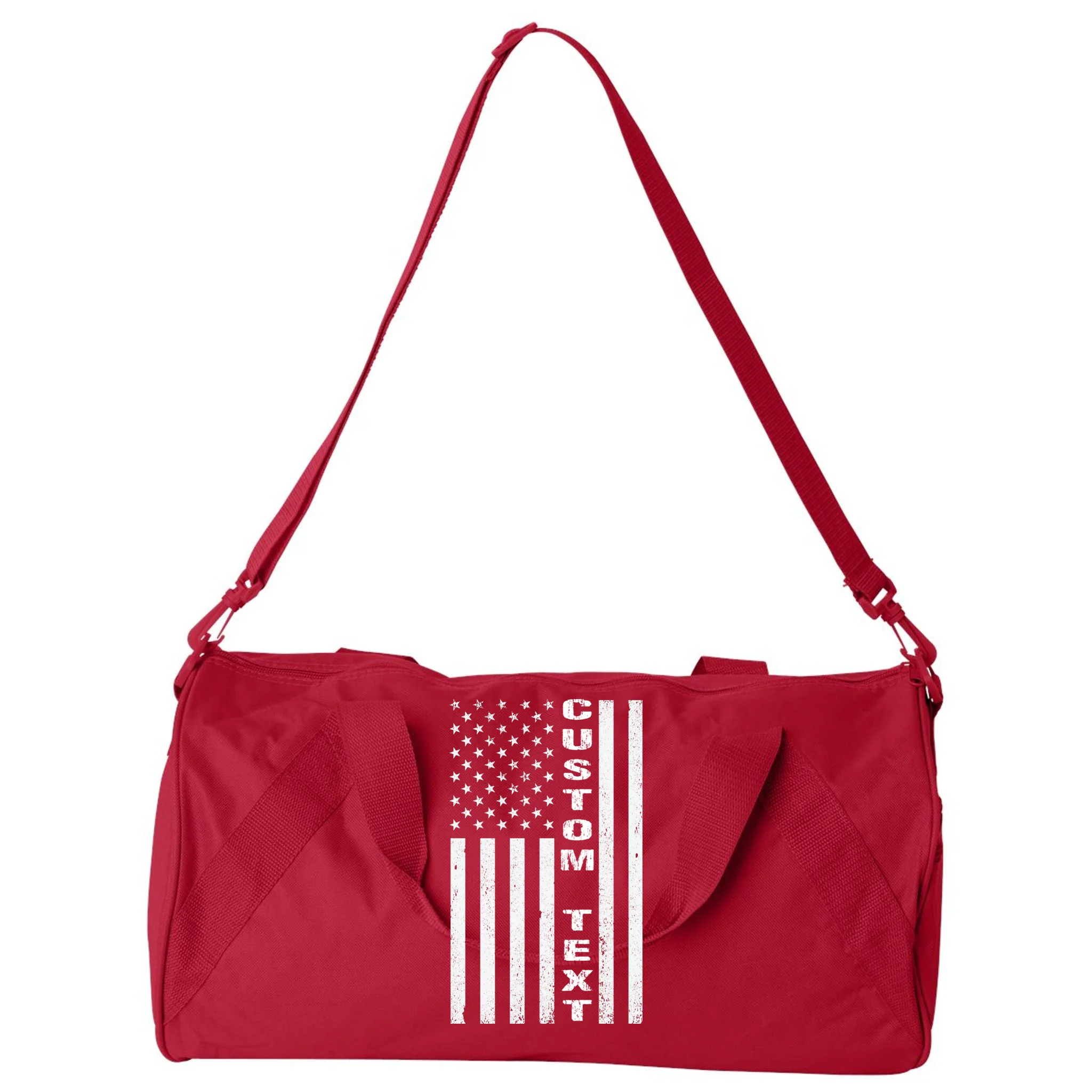 Personalized Patriotic American Flag Vintage Custom Text Duffel Bag - Front