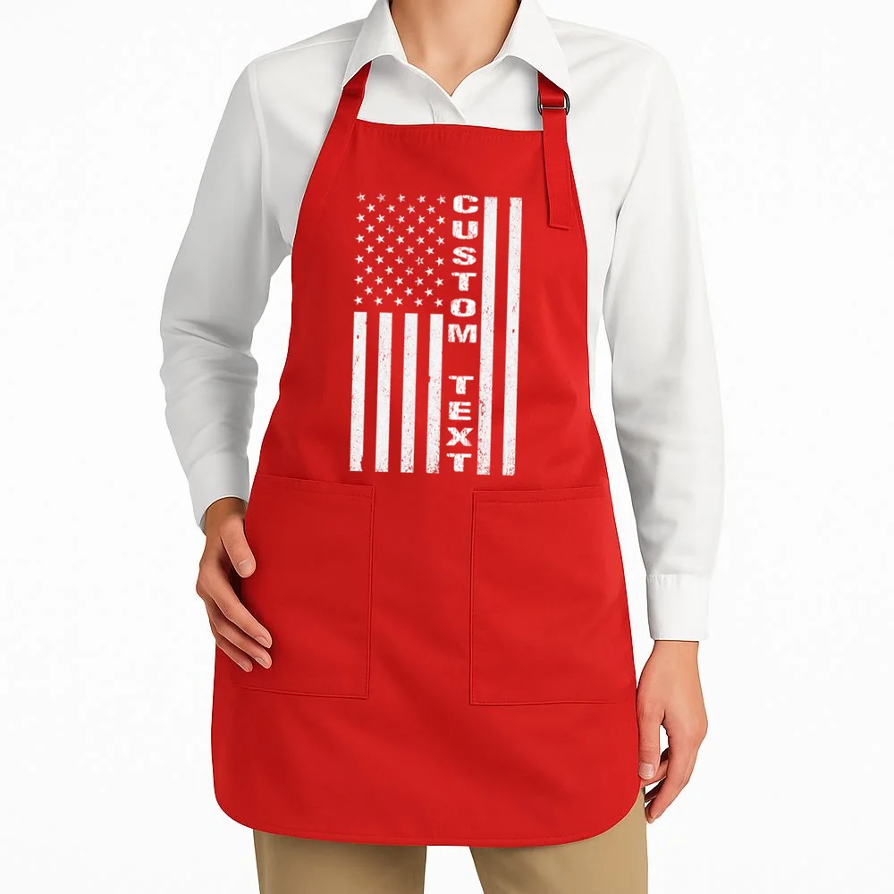 Personalized Patriotic American Flag Vintage Custom Text Apron - Front 1