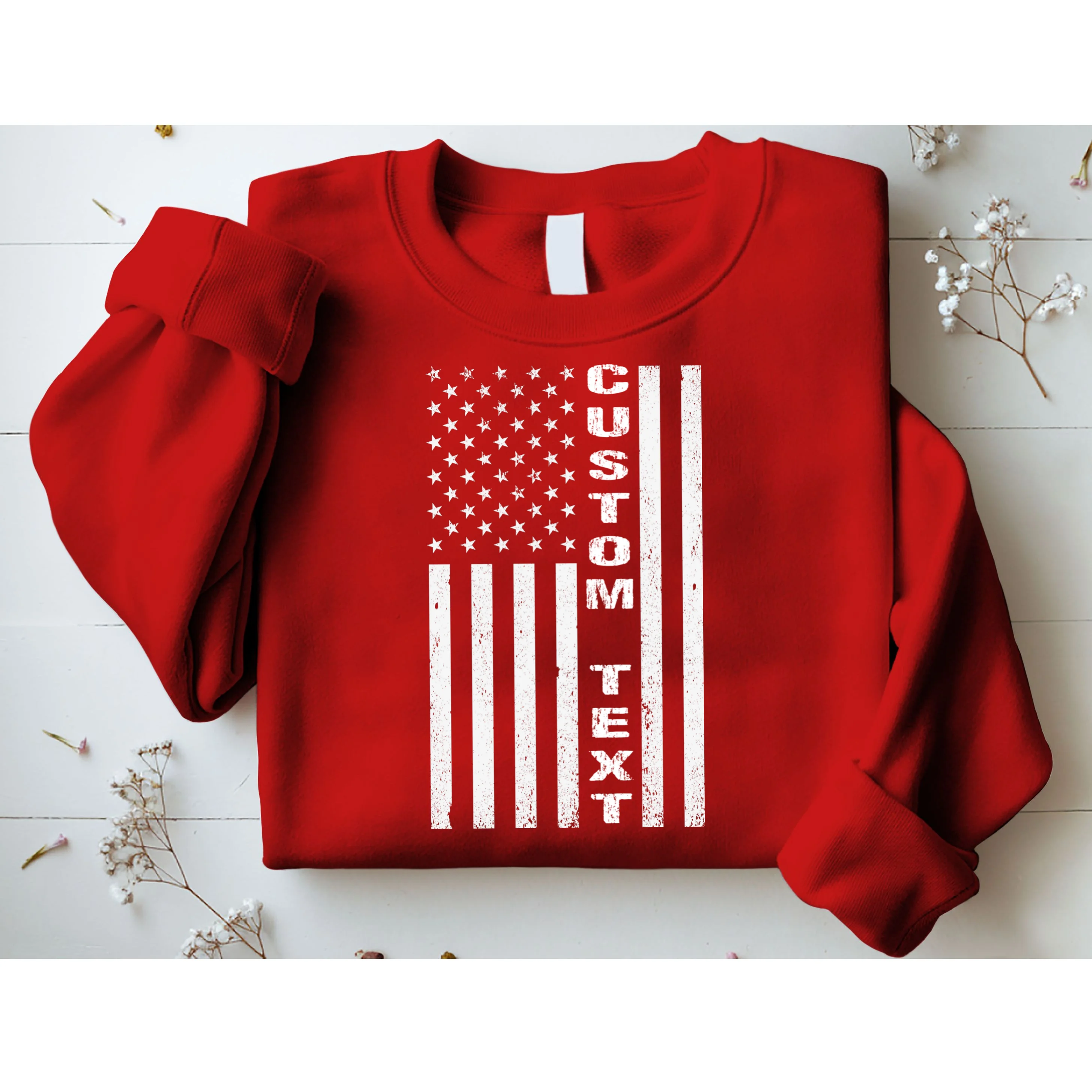 Personalized Patriotic American Flag Vintage Custom Text Sweatshirt - Front 1