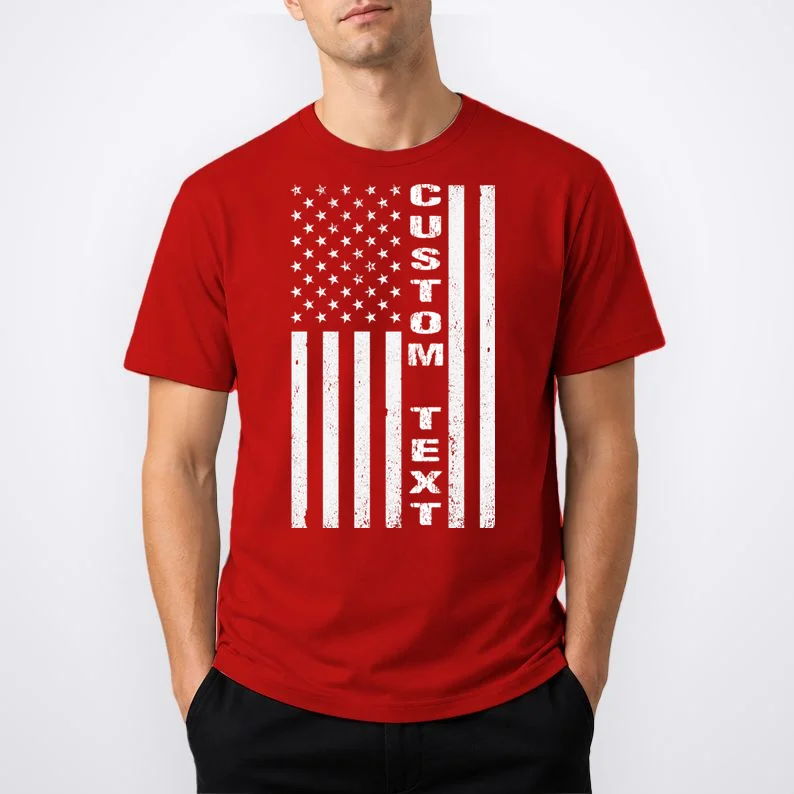 Personalized Patriotic American Flag Vintage Custom Text T-Shirt - Front 1
