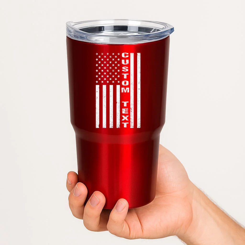 Personalized Patriotic American Flag Vintage Custom Text 20oz Tumbler - Front 1