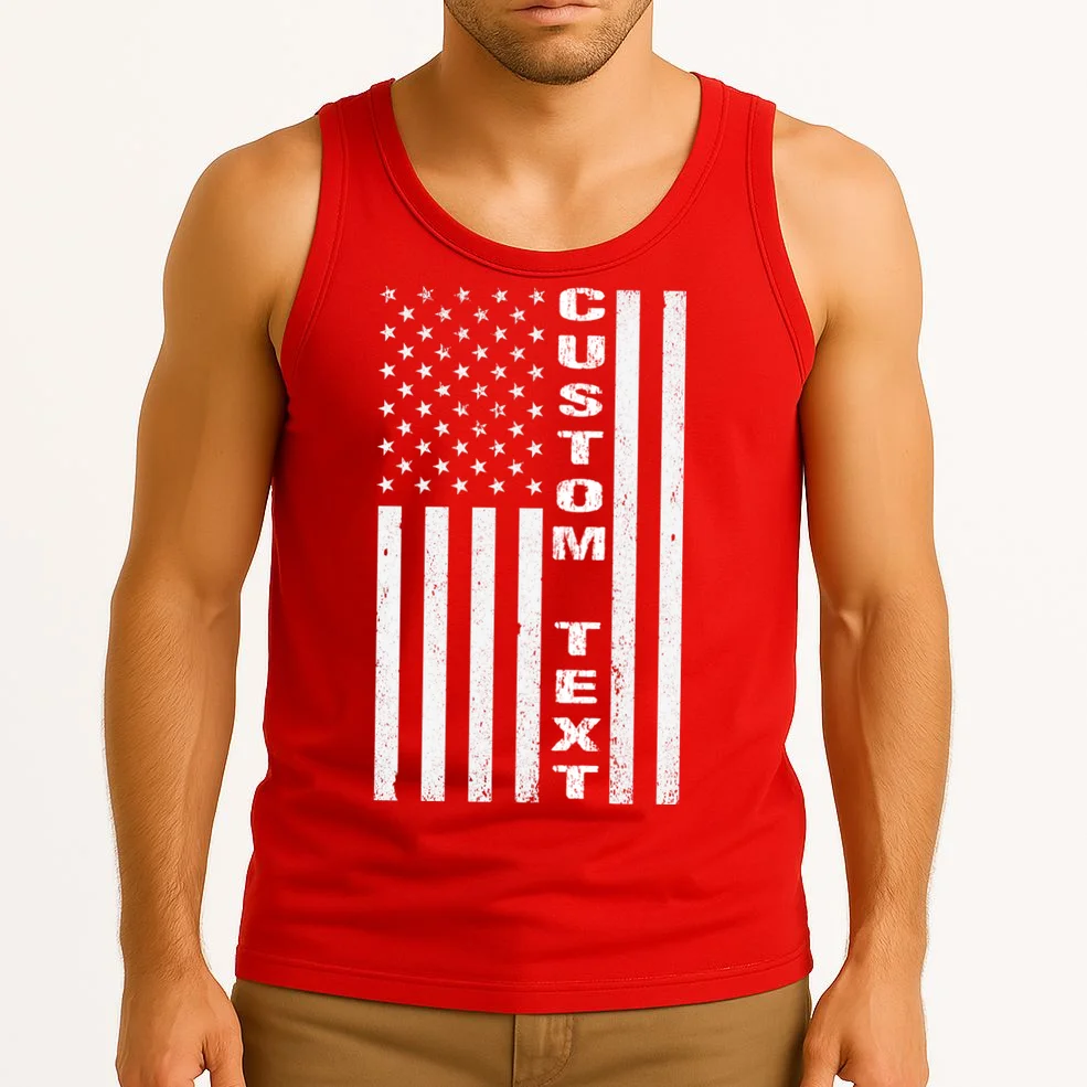 Personalized Patriotic American Flag Vintage Custom Text Tank Top - Front 2