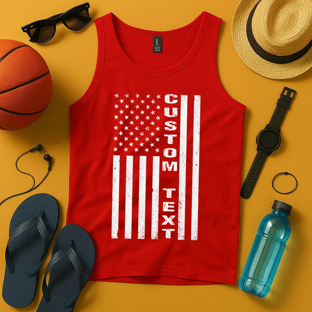 Personalized Patriotic American Flag Vintage Custom Text Tank Top - Front 3