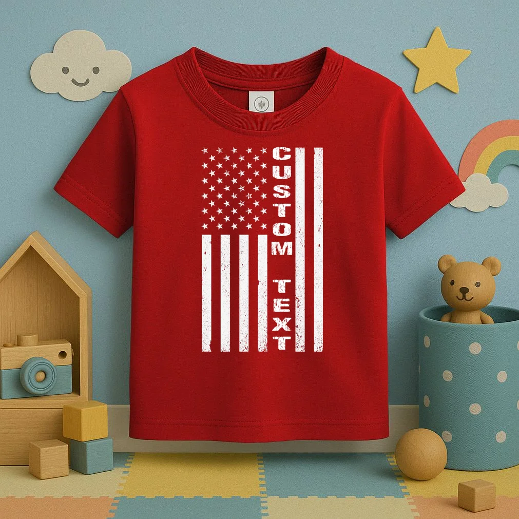 Personalized Patriotic American Flag Vintage Custom Text Toddler T-Shirt - Front 2