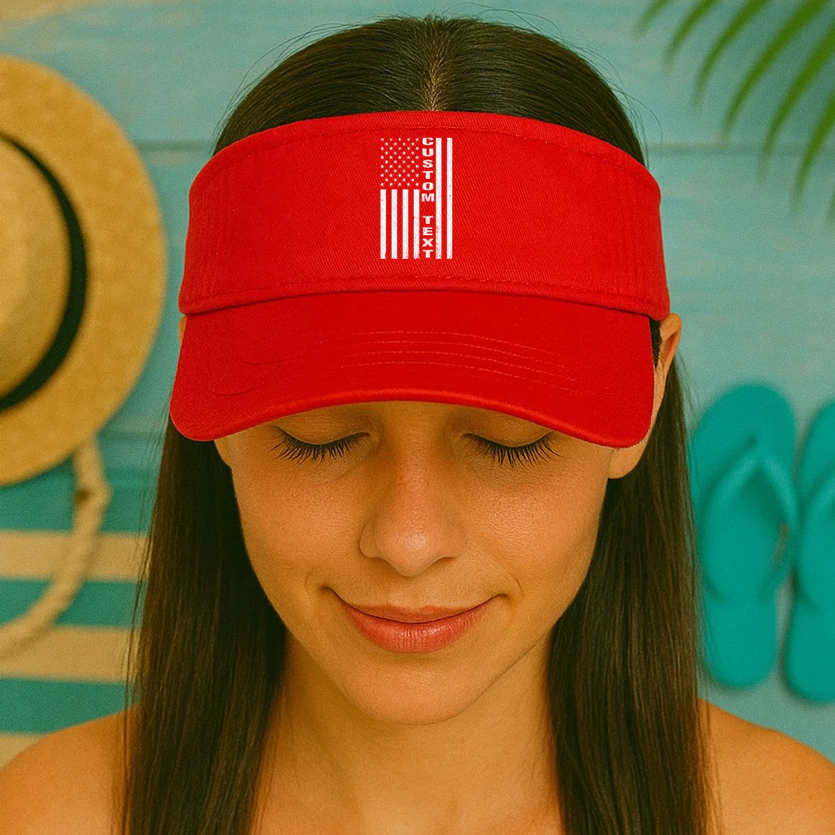 Personalized Patriotic American Flag Vintage Custom Text Visor - Front 1