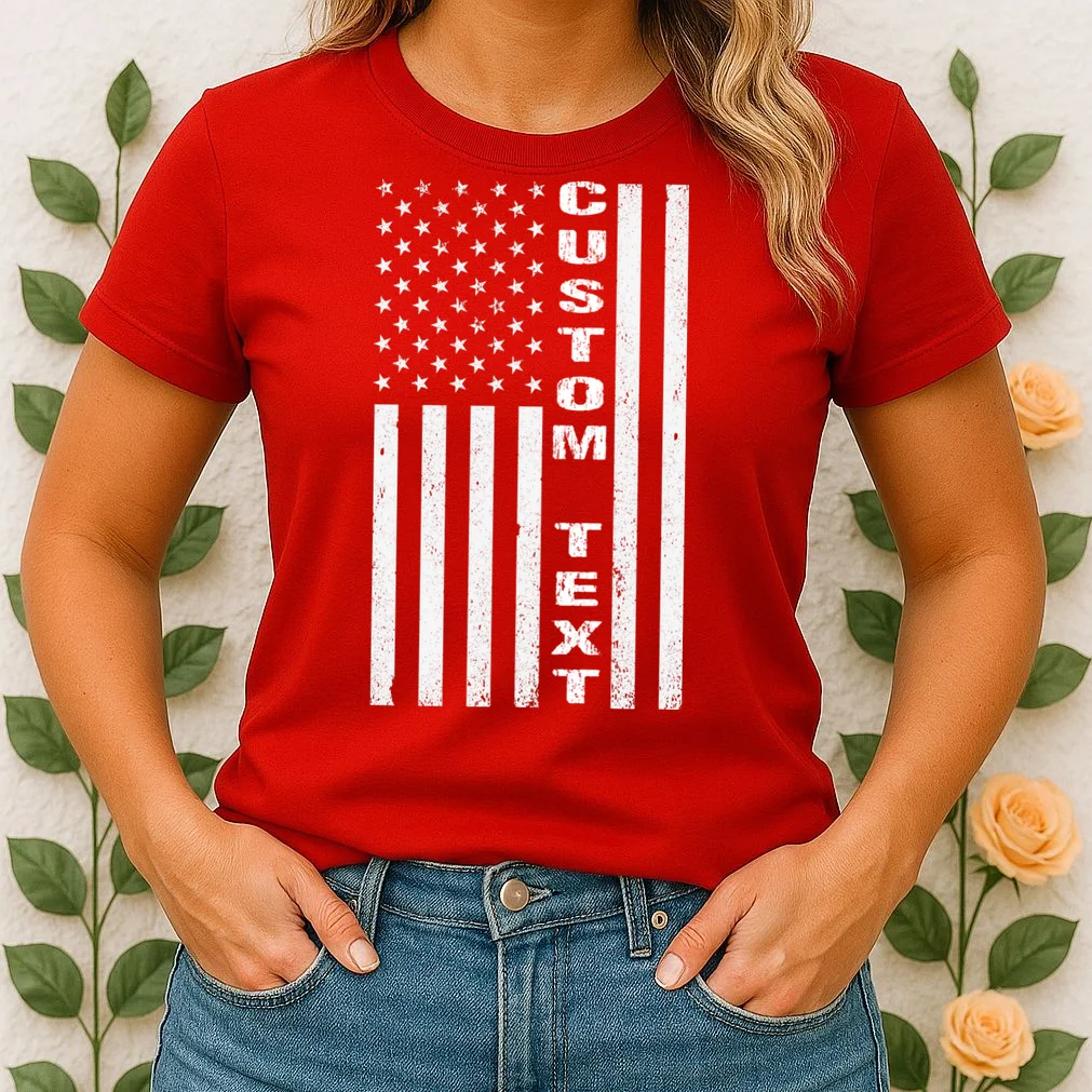 Personalized Patriotic American Flag Vintage Custom Text Women's T-Shirt - Front 1