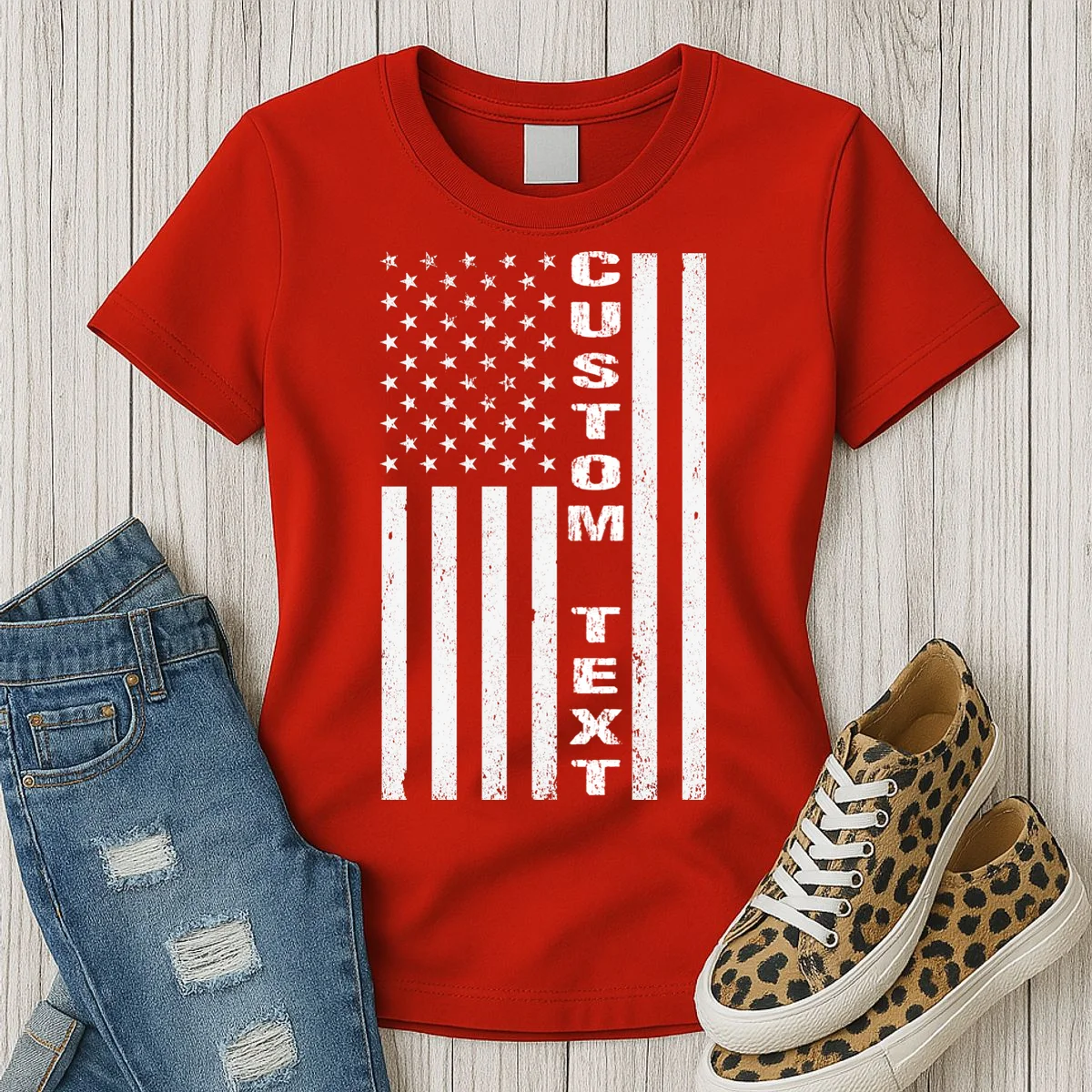 Personalized Patriotic American Flag Vintage Custom Text Women's T-Shirt - Front 2