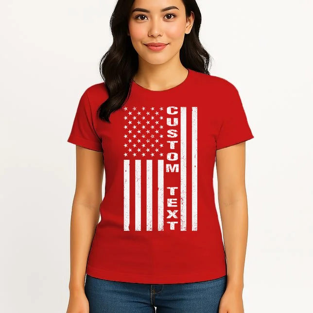 Personalized Patriotic American Flag Vintage Custom Text Women's T-Shirt - Front 3