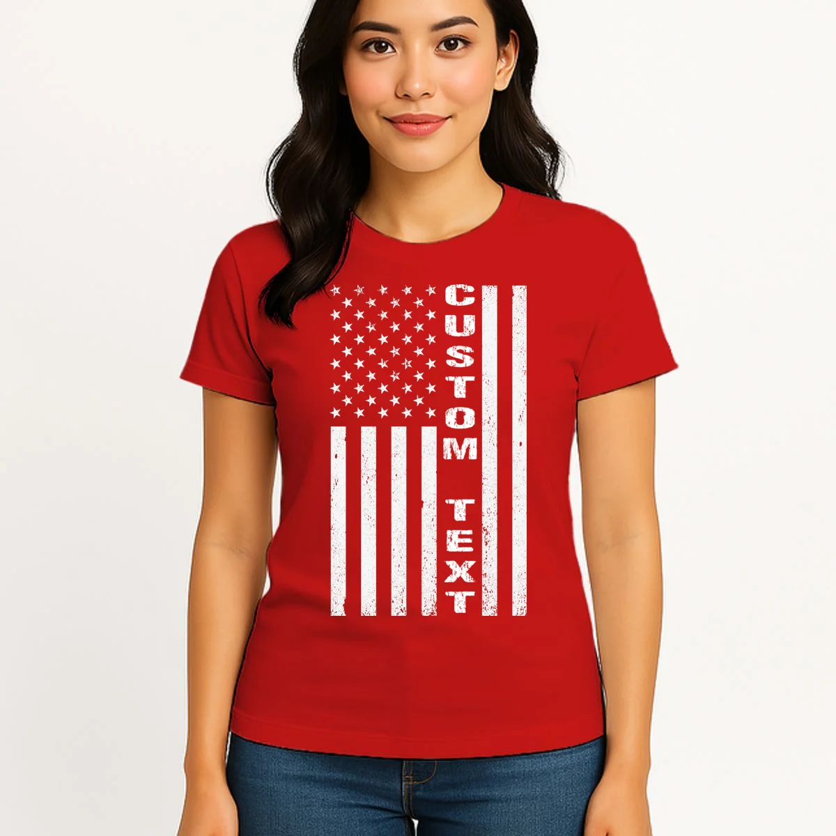 Personalized Patriotic American Flag Vintage Custom Text Women's T-Shirt - Front 3