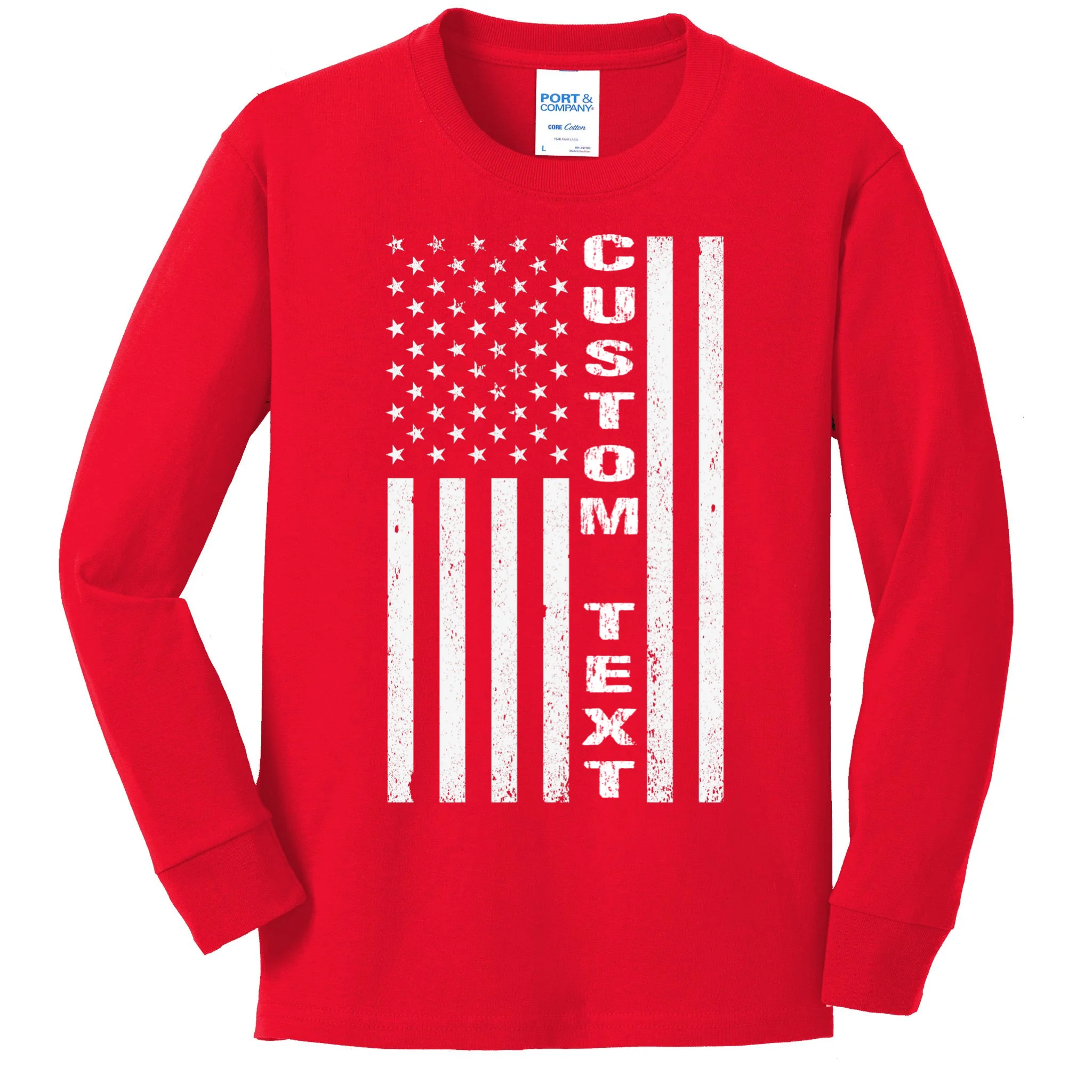 Personalized Patriotic American Flag Vintage Custom Text Kids Long Sleeve Shirt - Front