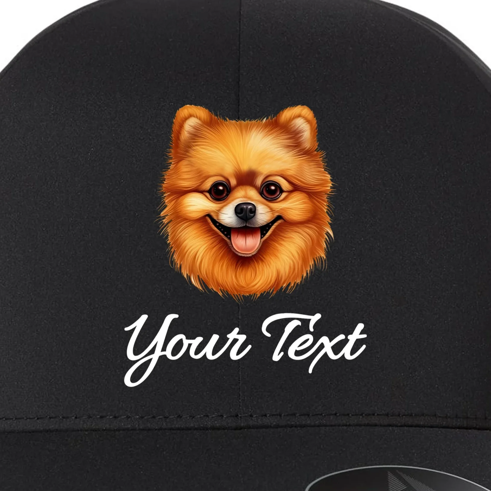 Pomeranian Personalized Custom Text – Cute Dog Lover Gift Flexfit Men's Snapback Hat - Front - Close-up