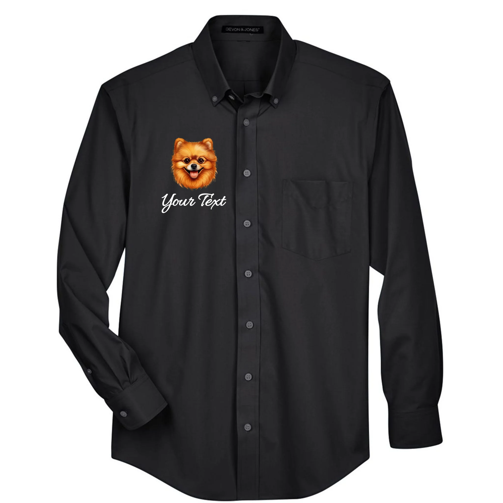 Pomeranian Personalized Custom Text – Cute Dog Lover Gift Men's Button Up - Front